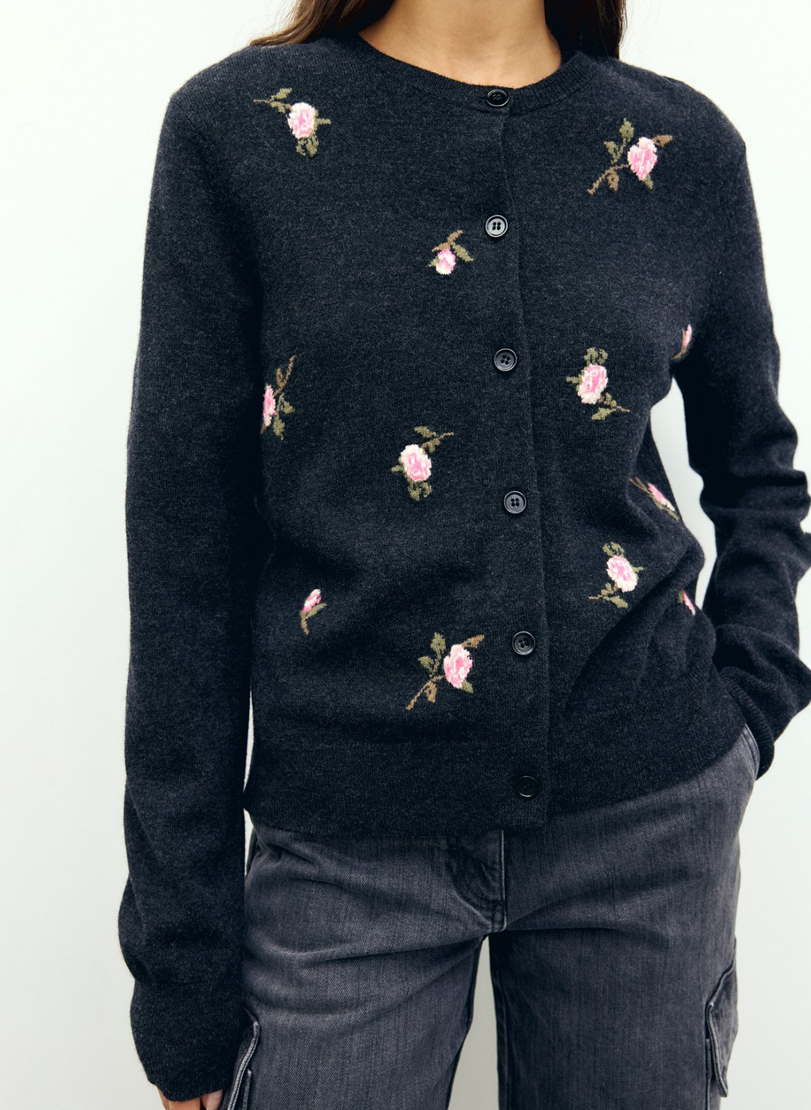 Straight round-neck floral print wool vest GERARD DAREL Grey