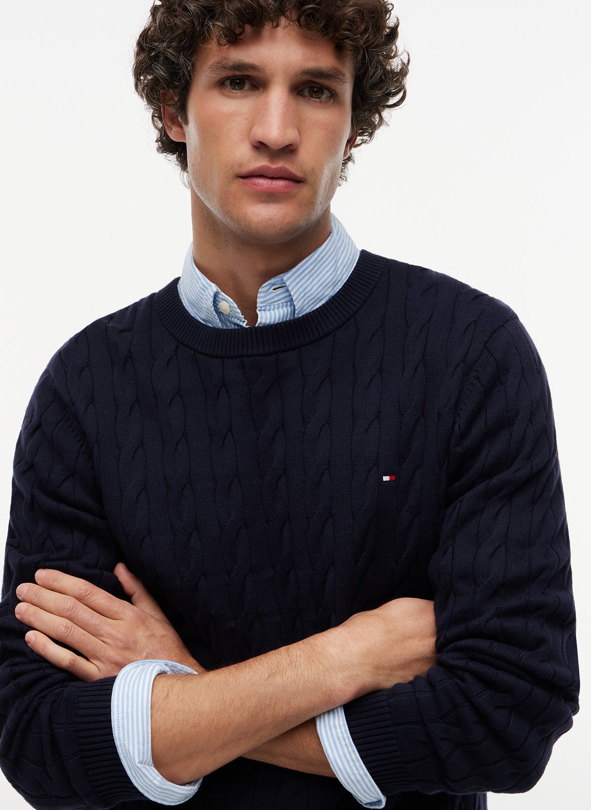 Pull col rond droit en coton biologique | Bleu TOMMY HILFIGER Homme