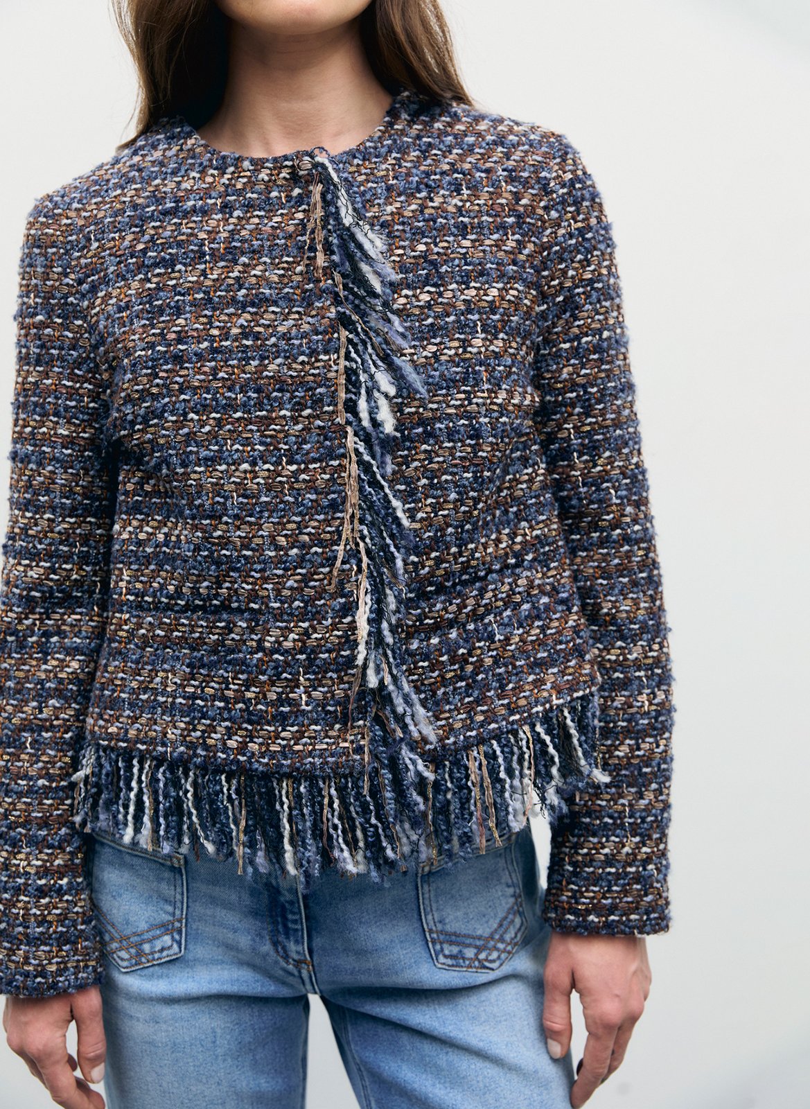 Straight round-neck tweed jacket GERARD DAREL Blue
