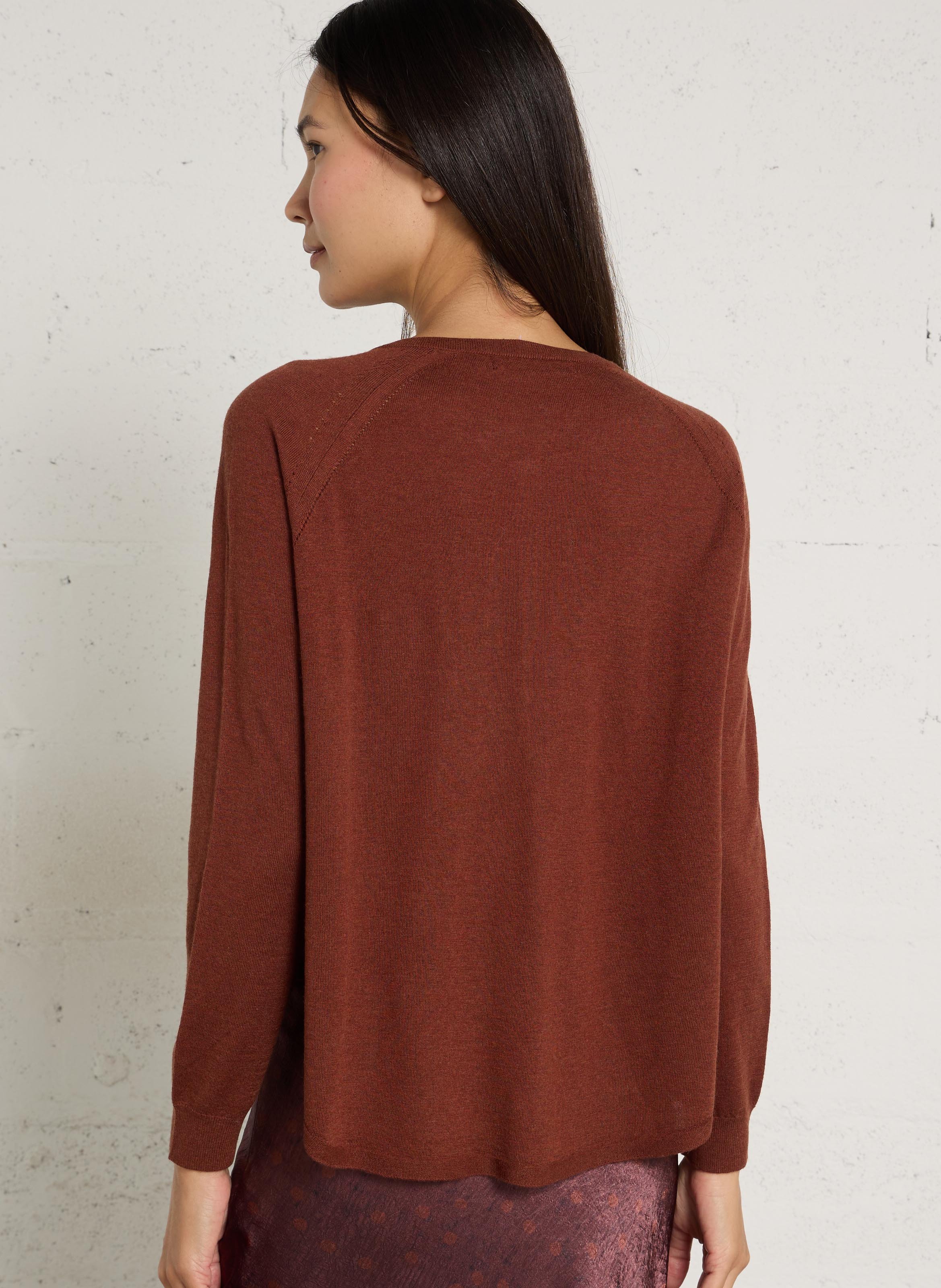 Gilet col rond boutonné uni NICE THINGS Marron