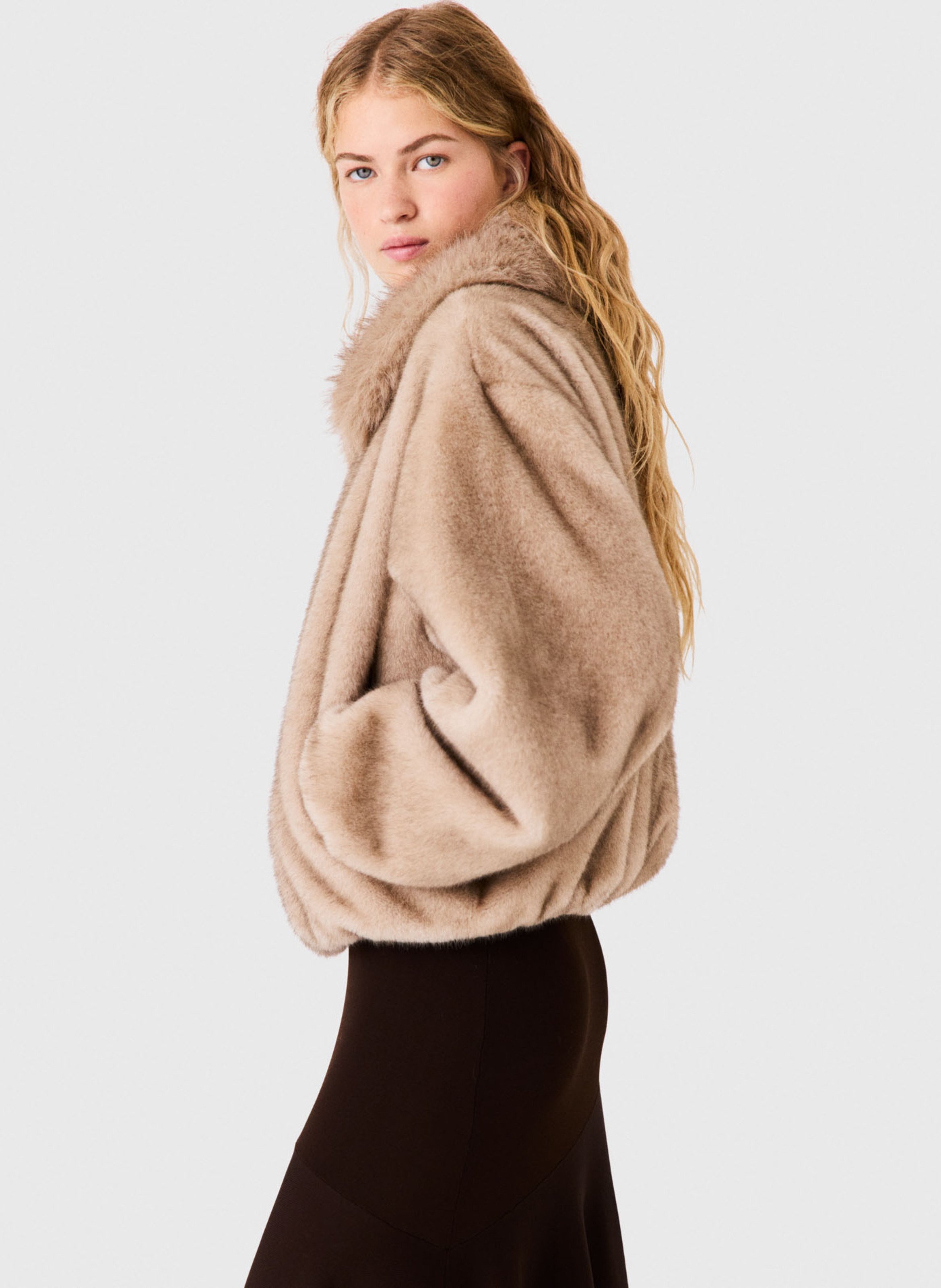 Oversized jas met faux fur-effect MAJE Beige
