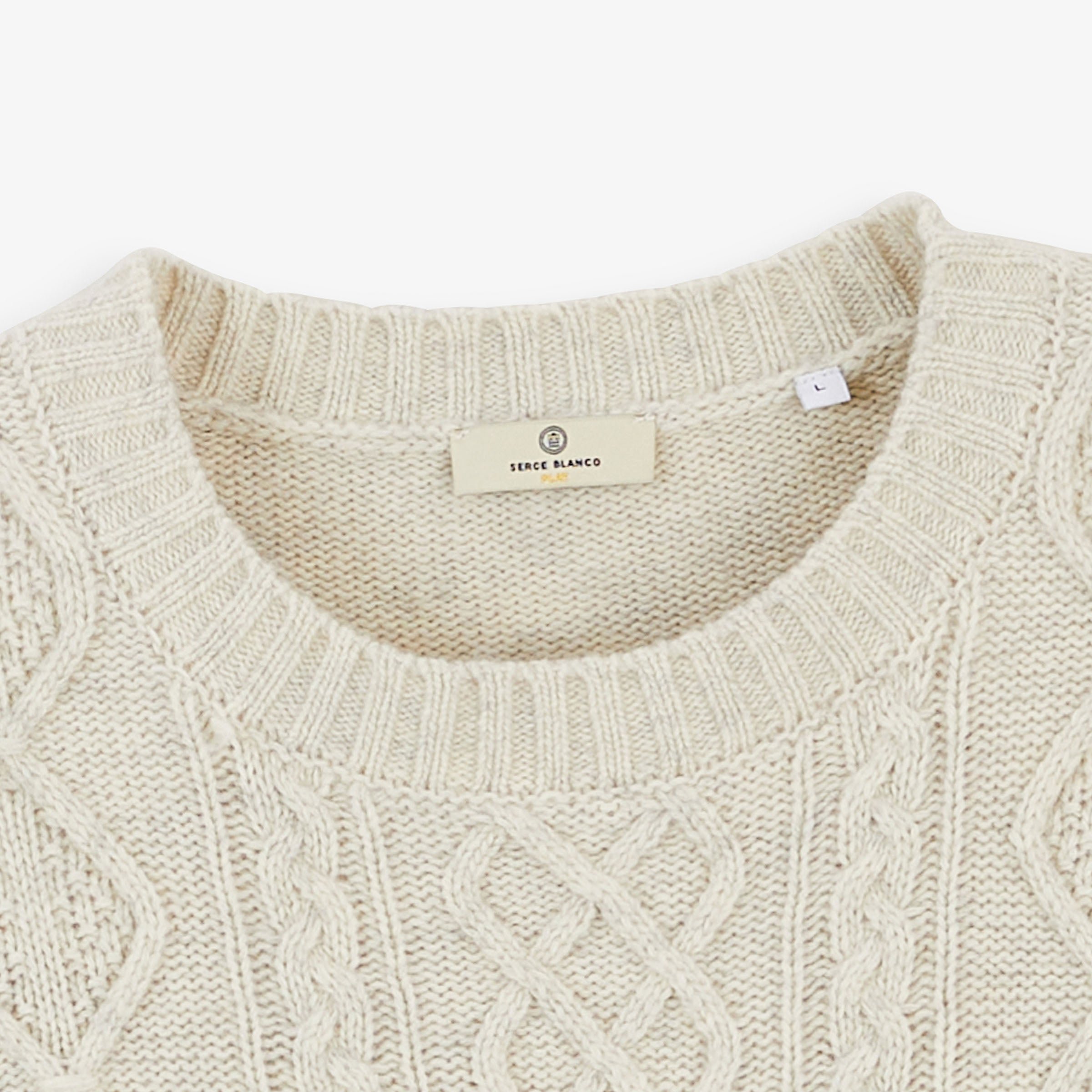 Médéric sand beige cable-knit wool crew-neck sweater SBPLAY SERGE BLANCO Beige
