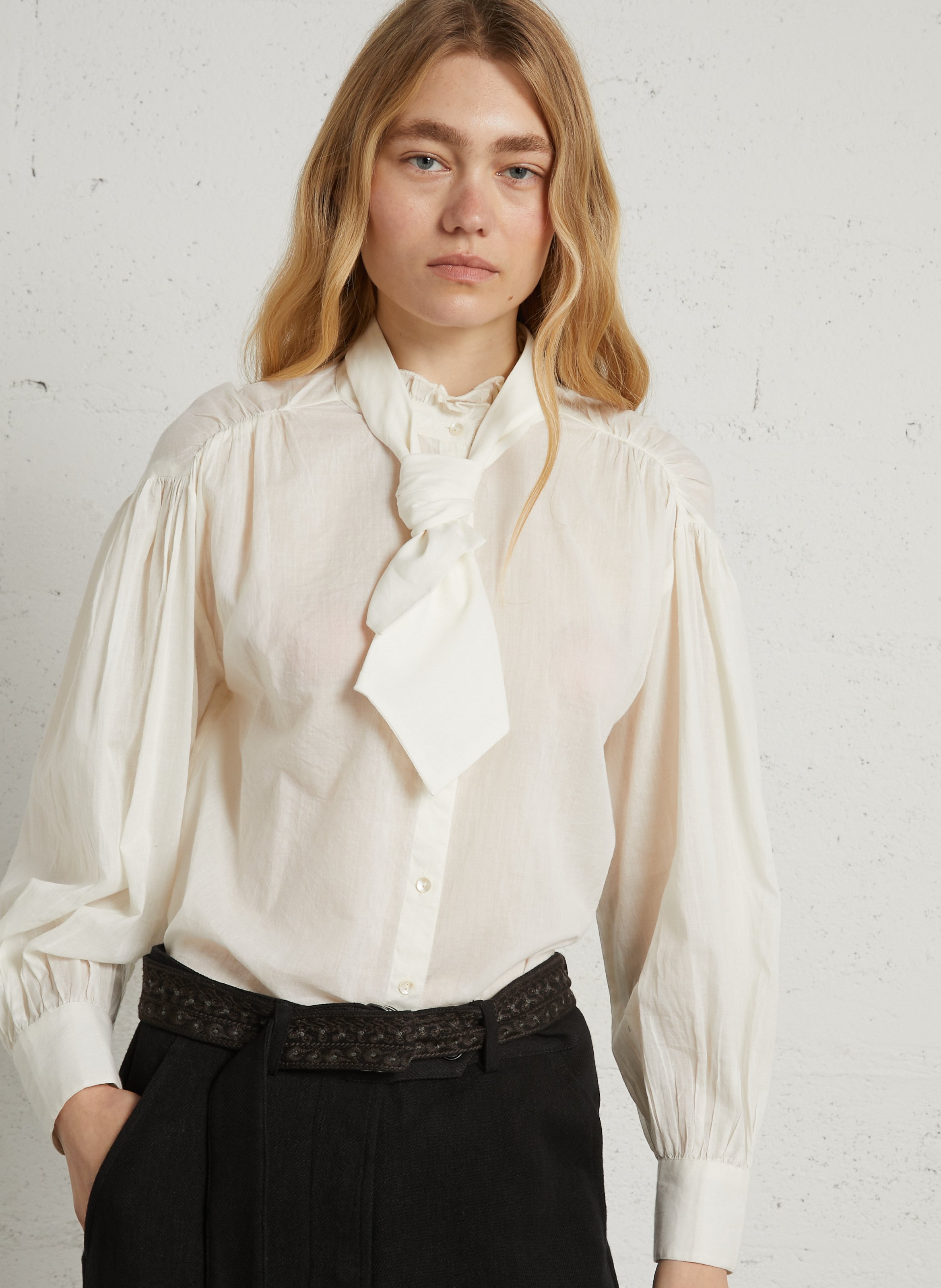 Loose-fitting cotton blouse with lavallière collar ANTIK BATIK White