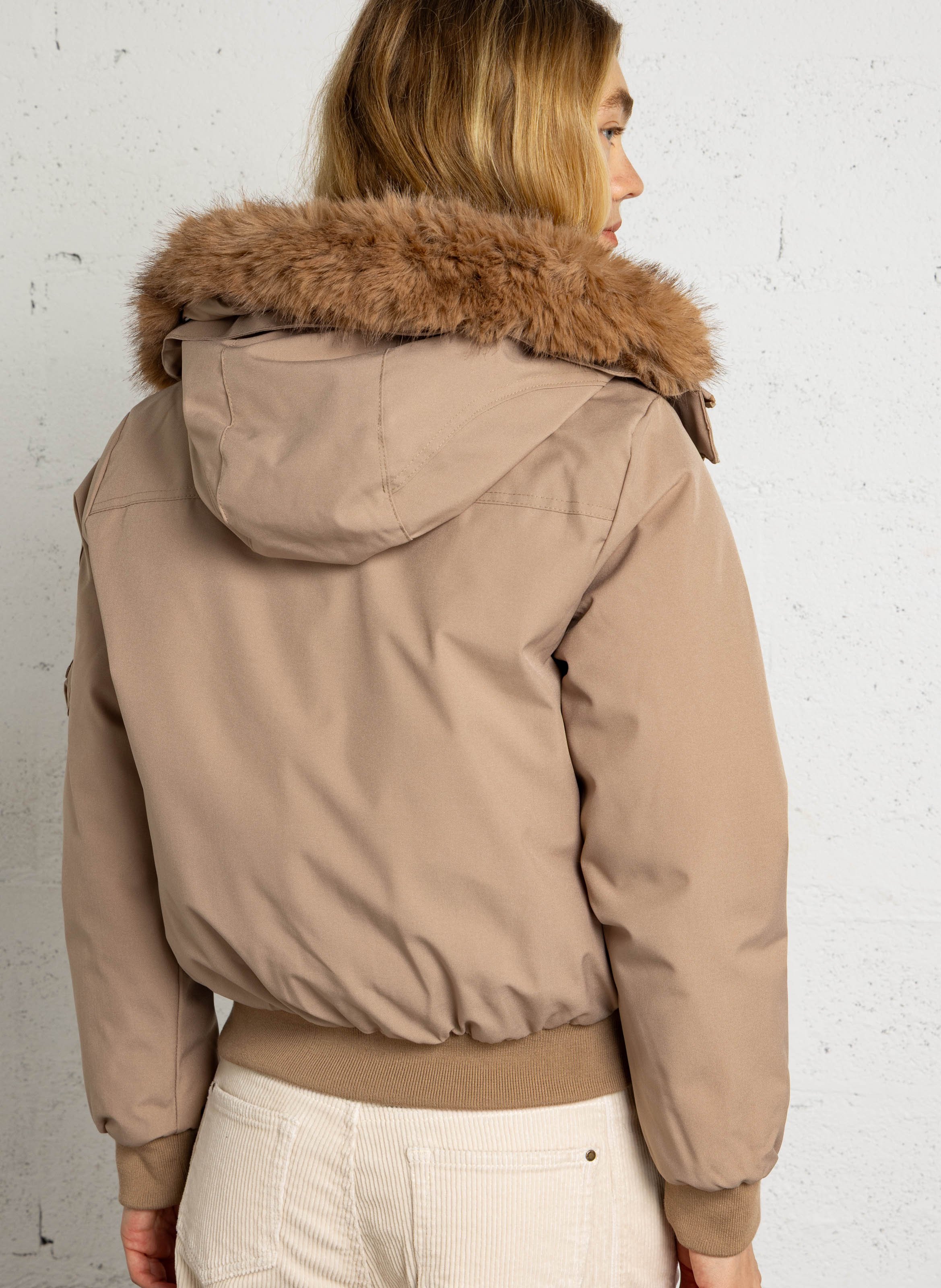 Short hooded jacket with a high collar SCHOTT Beige