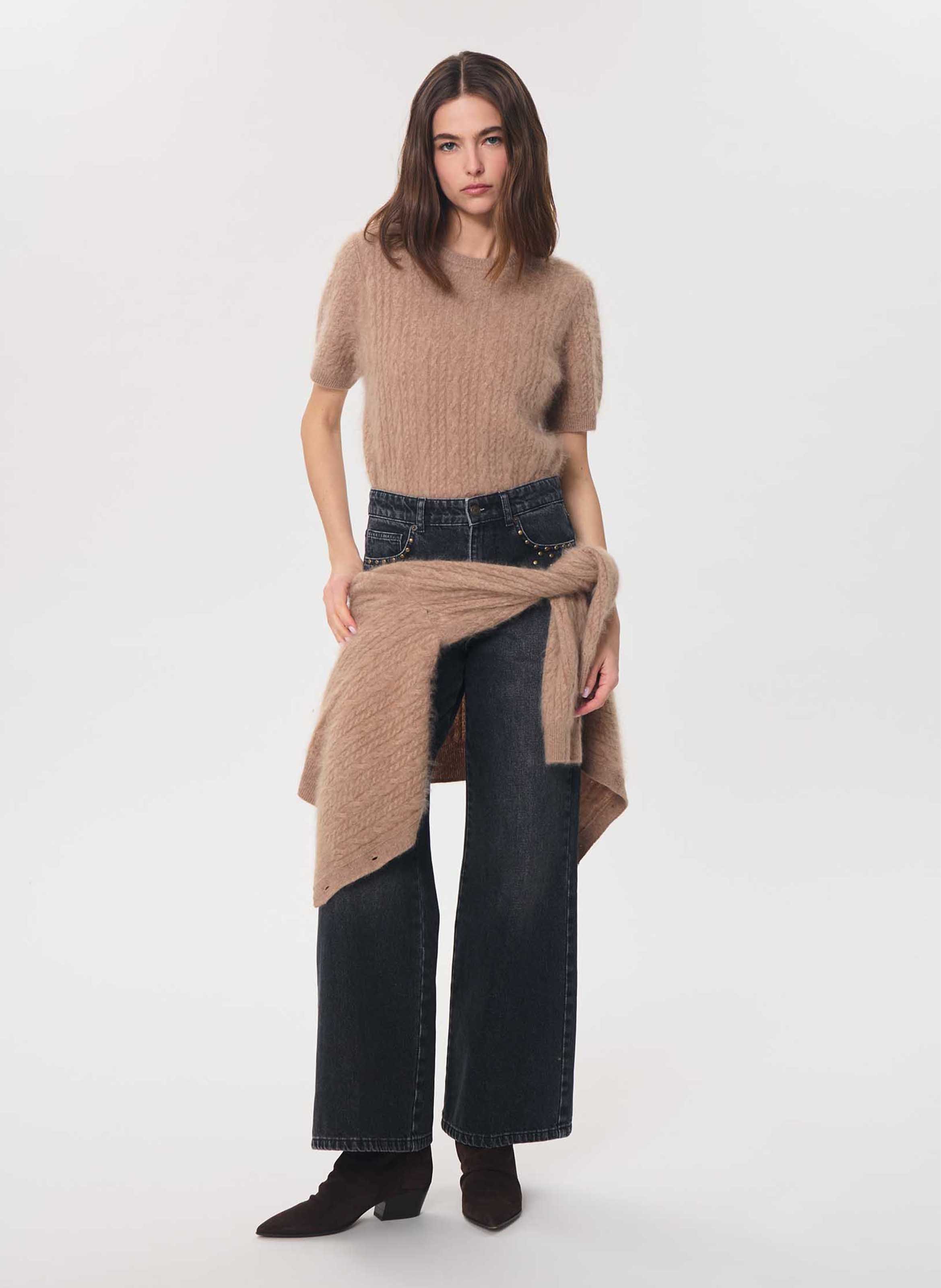Jean bootcut uni à détail clouté TARA JARMON Noir