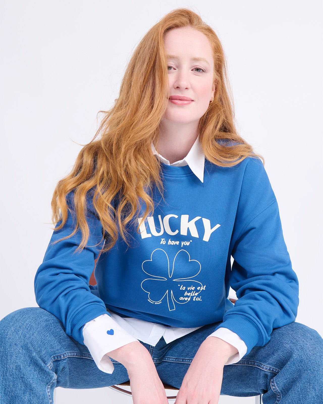 Lucky Is to Have You organic cotton sweatshirt EMOI EMOI Blue