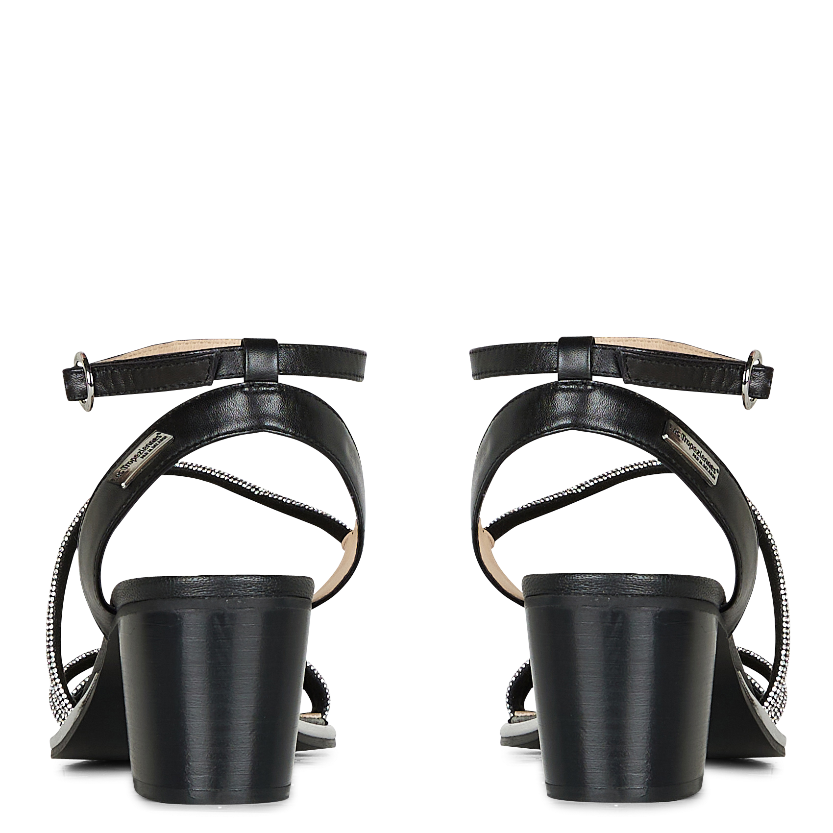 Heeled leather sandals with rhinestones LES TROPEZIENNES PAR M.BELARBI Black