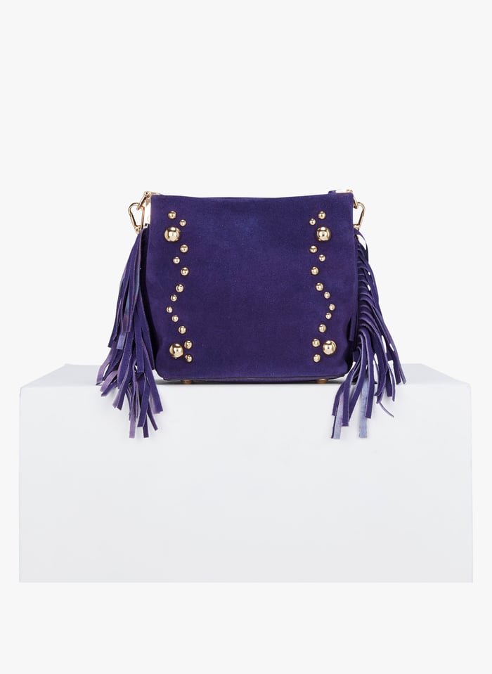 Blue suede online bucket bag