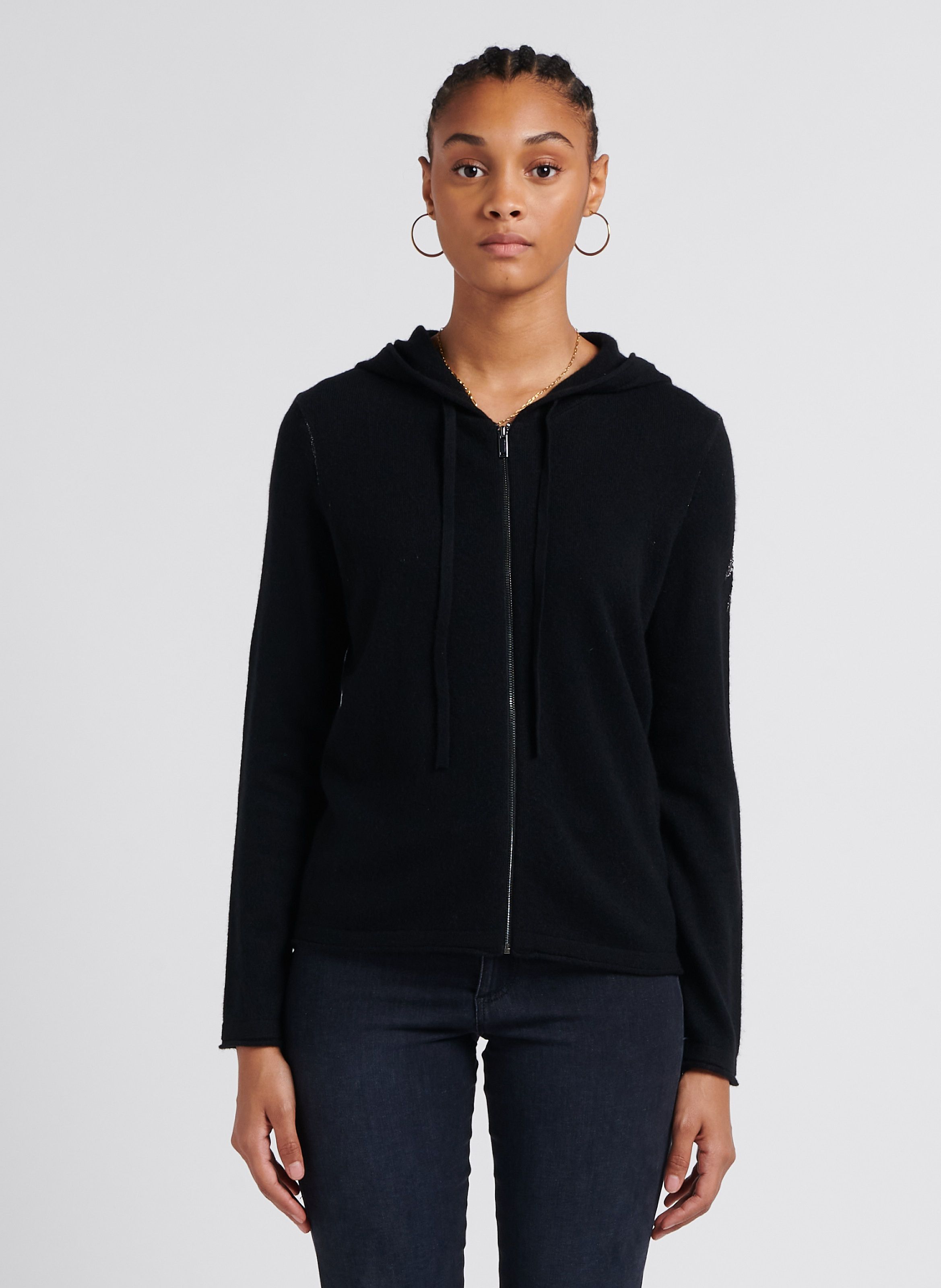 Cardigan Capuche En Cachemire Noir Ikks Femme Place des