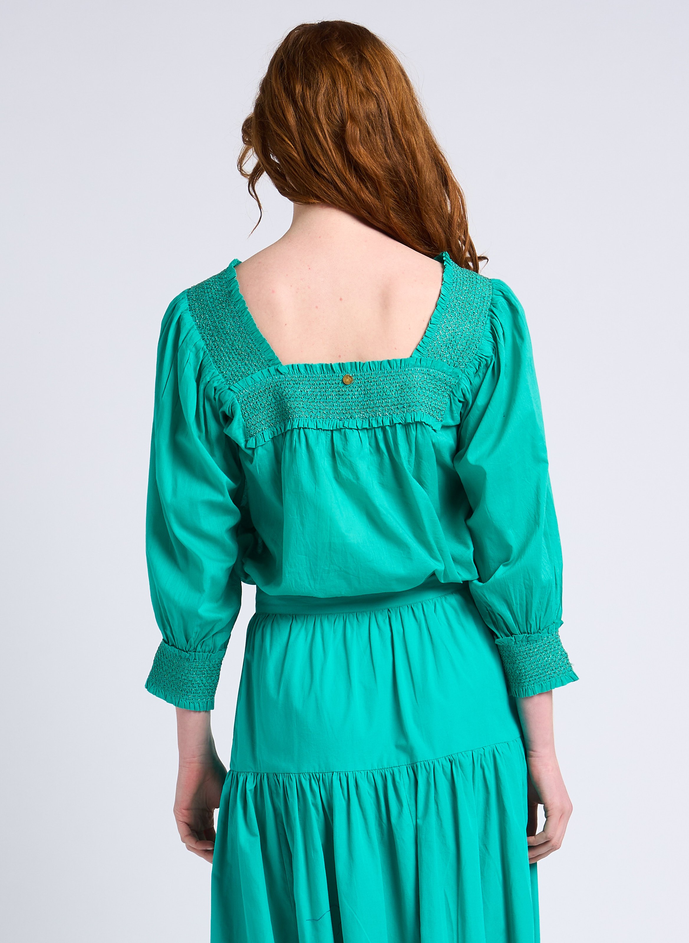 Gesmoktes Baumwoll-Top mit eckigem Ausschnitt ANTIK BATIK Blau