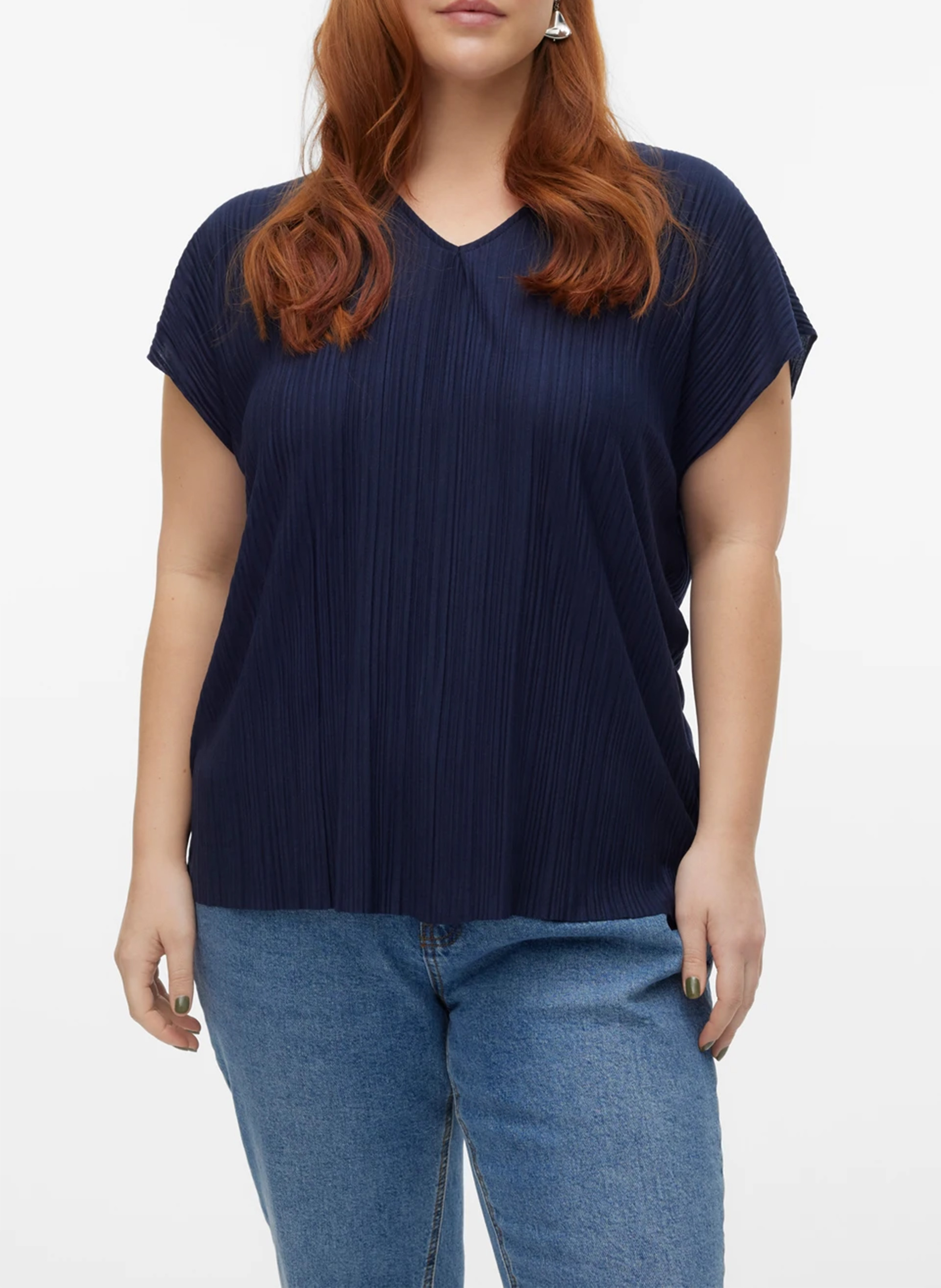 Short-sleeved pleated T-shirt VERO MODA CURVE Blue