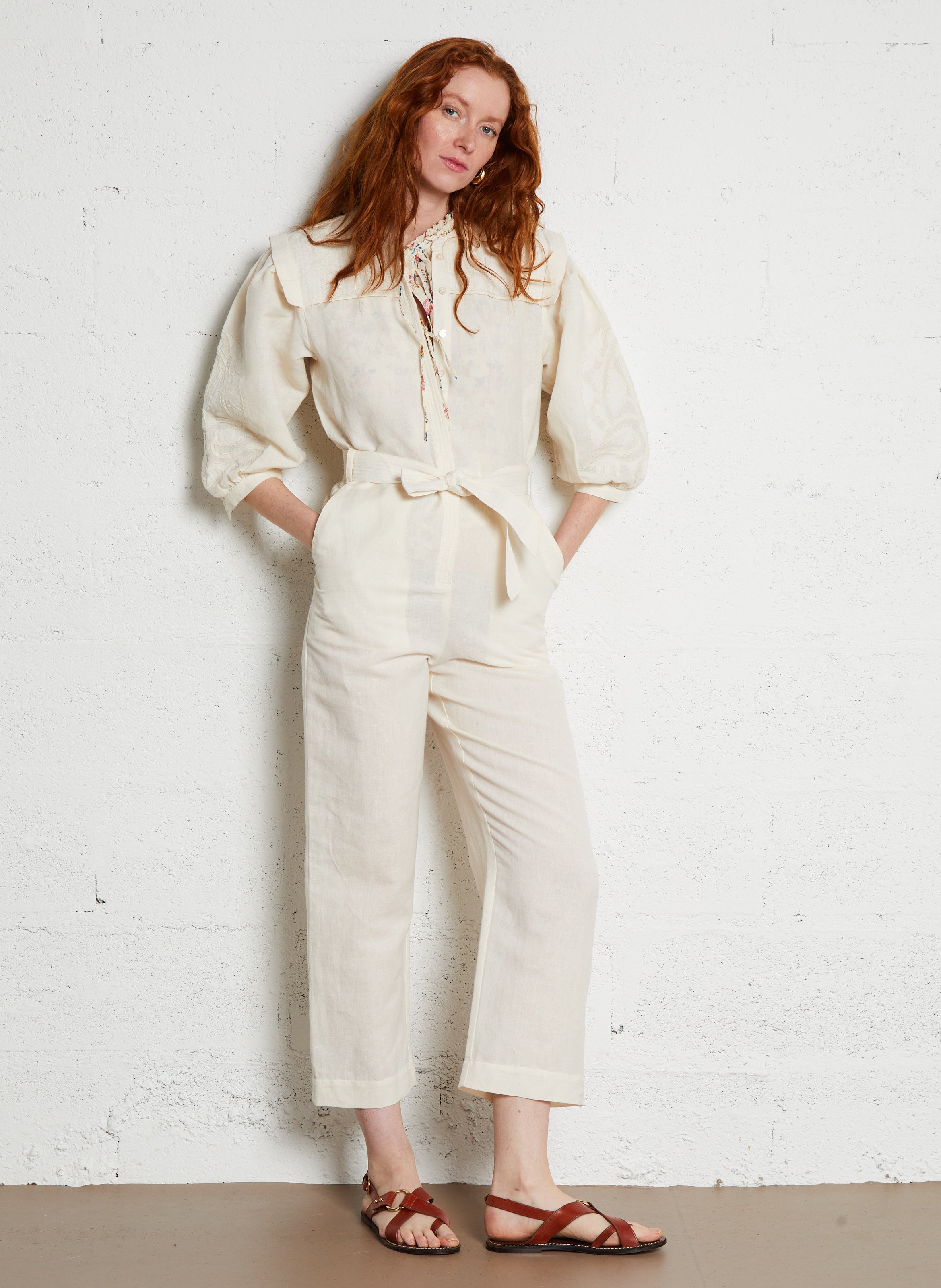 Ronde hals biologisch katoenen jumpsuit LOUISE MISHA Beige