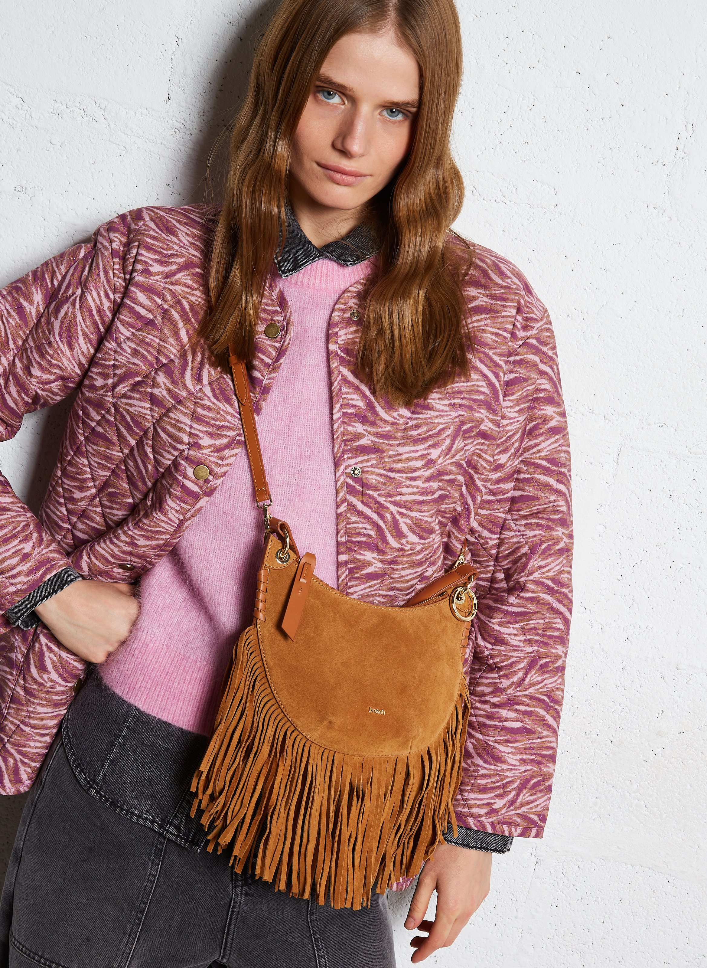 Sac à main en cuir velours BA&SH Marron