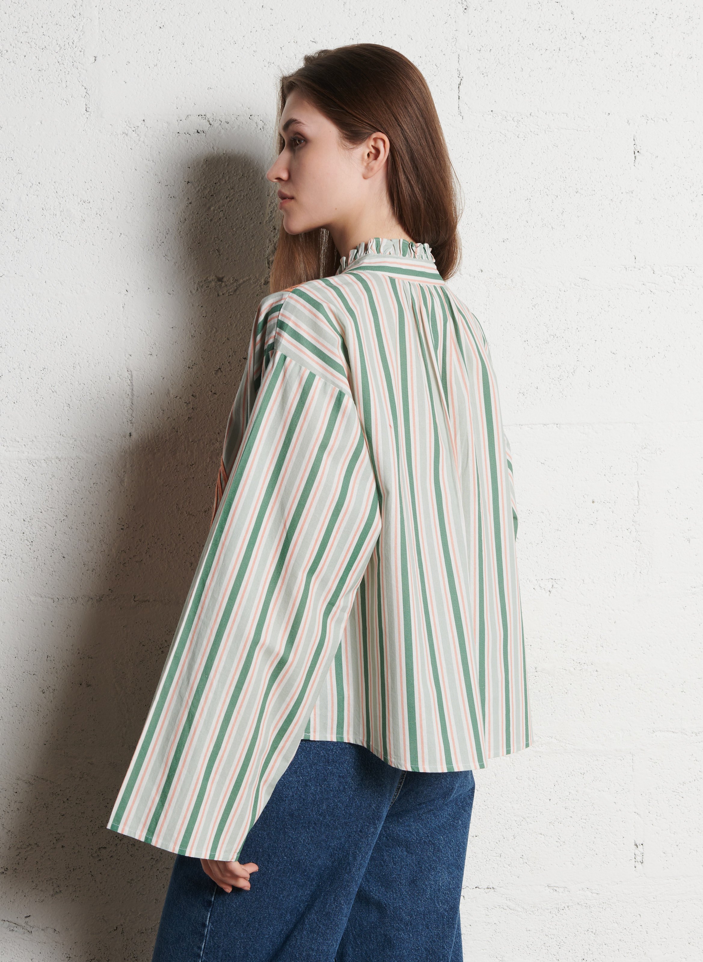 Gestreepte blouse met V-hals Oranje