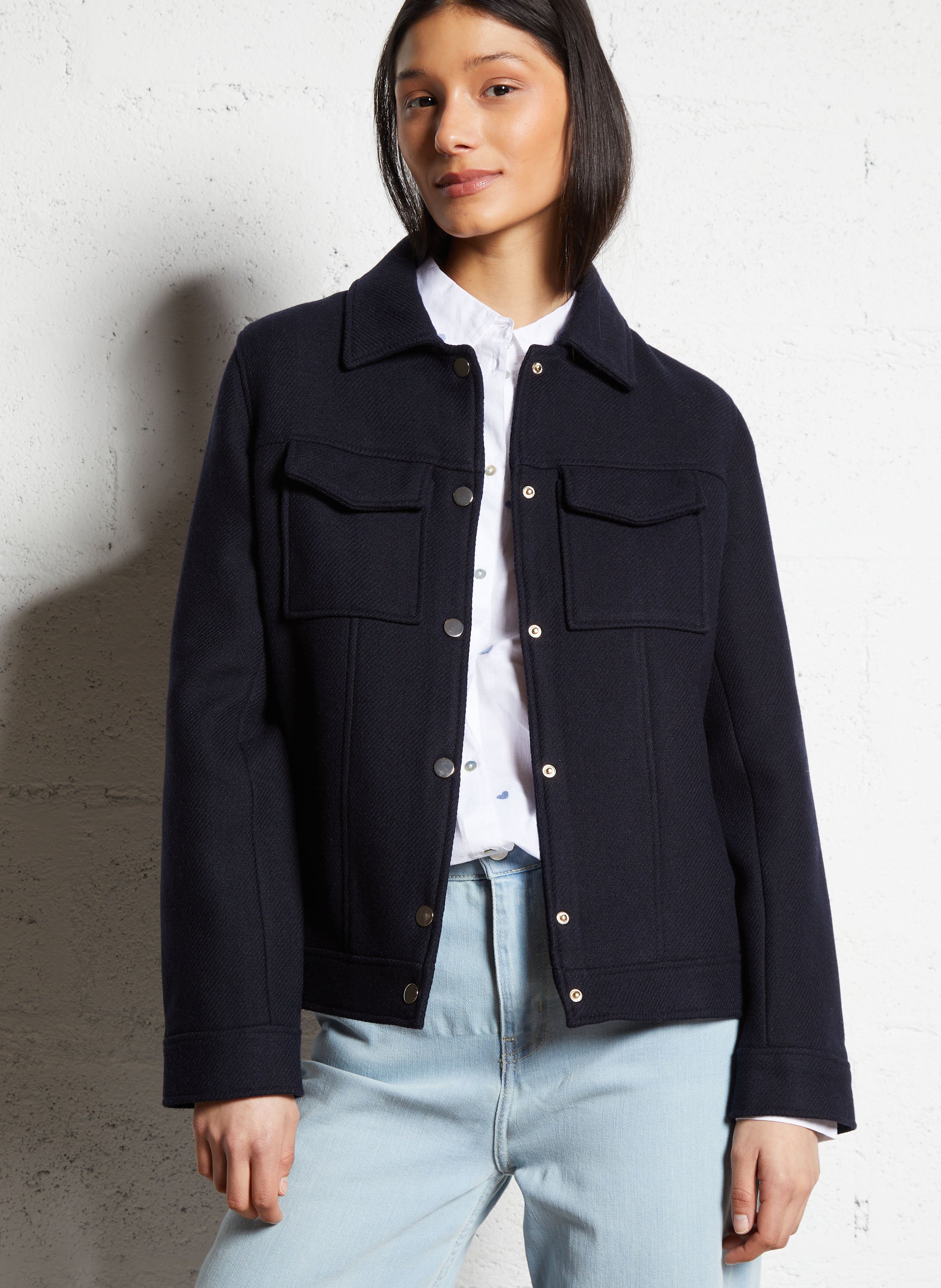 Manteau droit en laine mélangée SUD EXPRESS Bleu