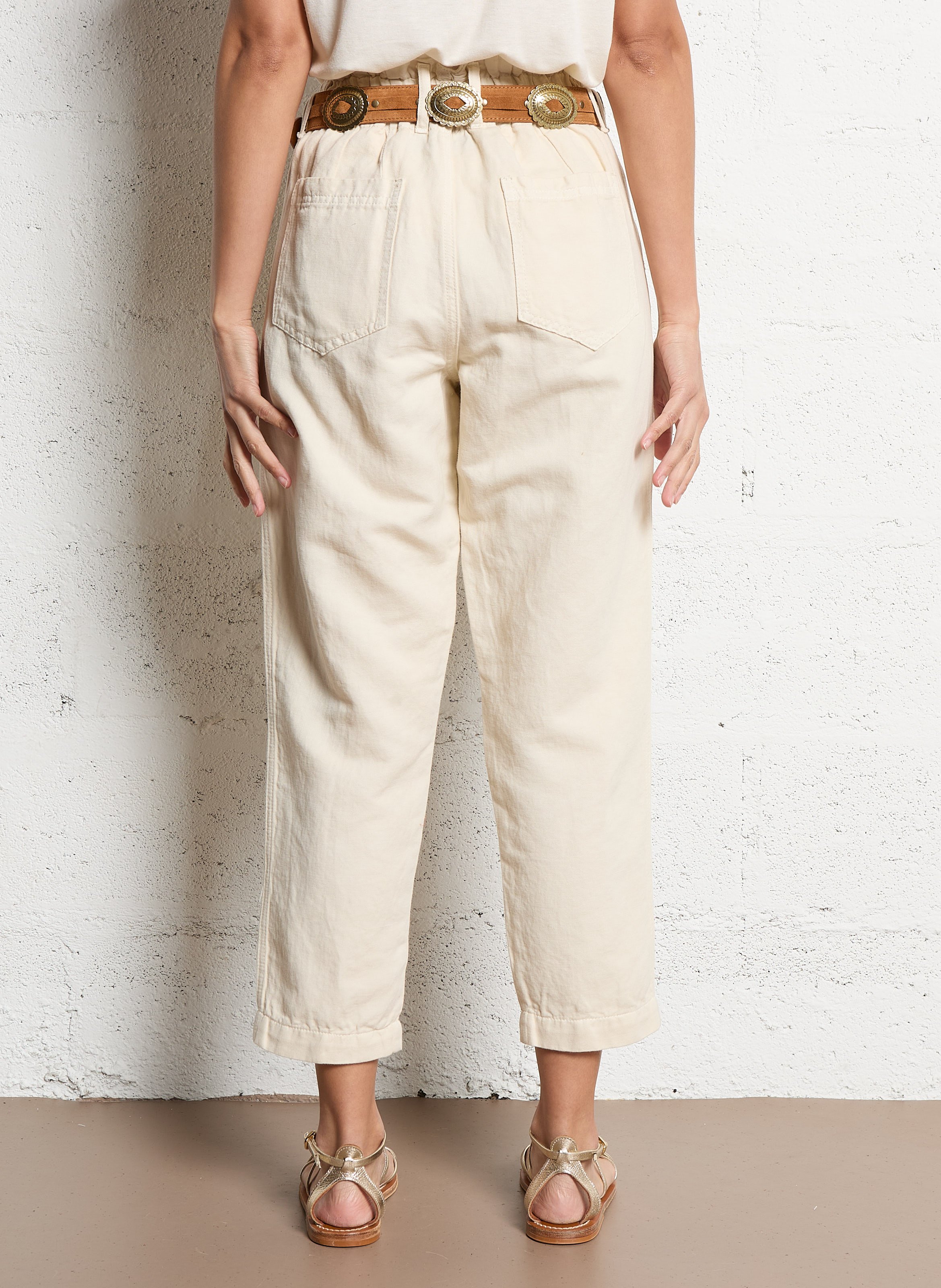 Pantalon carotte en lin mélangé TINSELS Blanc