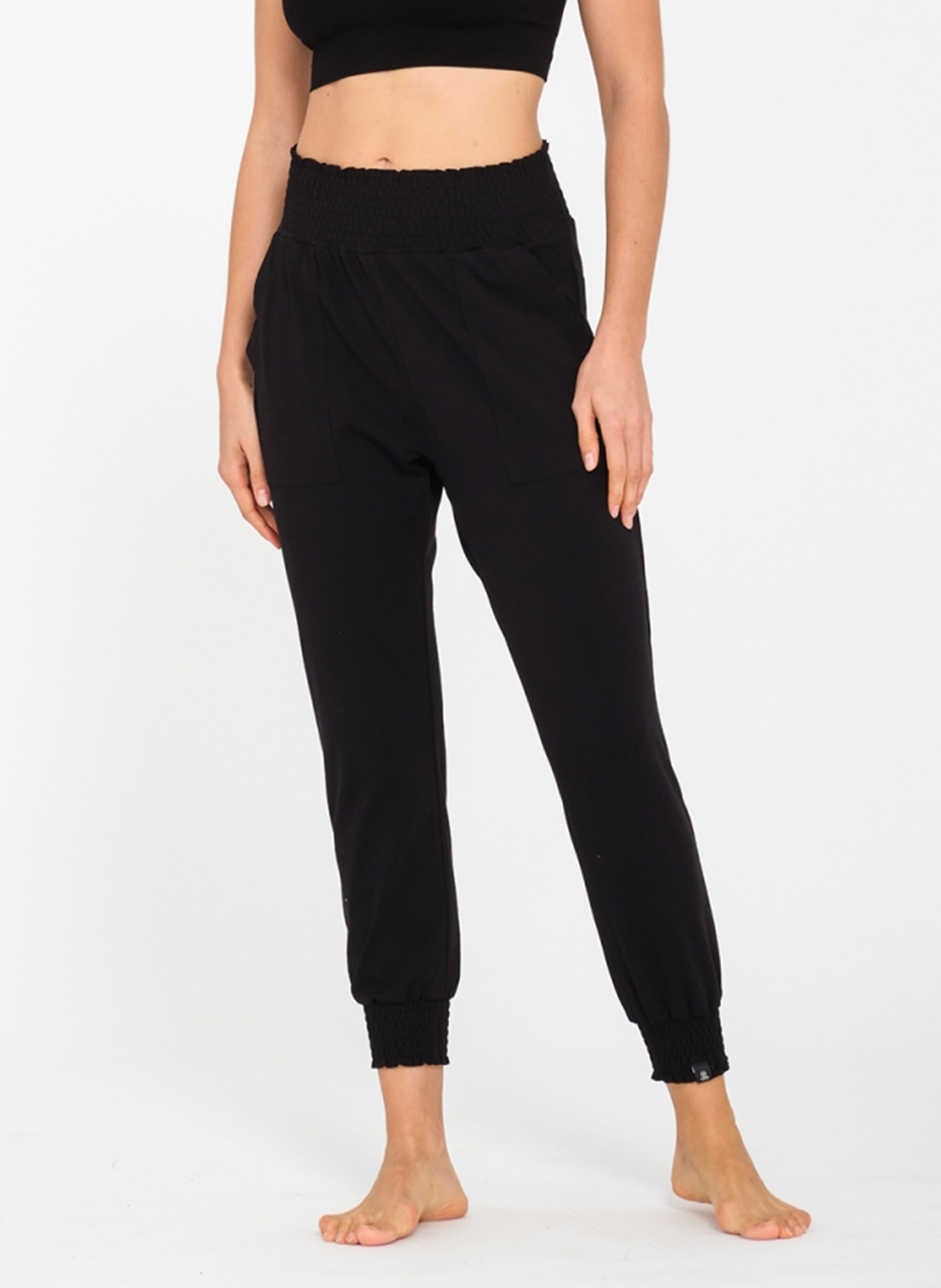 Pantalon de sport taille haute en coton mélangé YOGA SEARCHER Noir