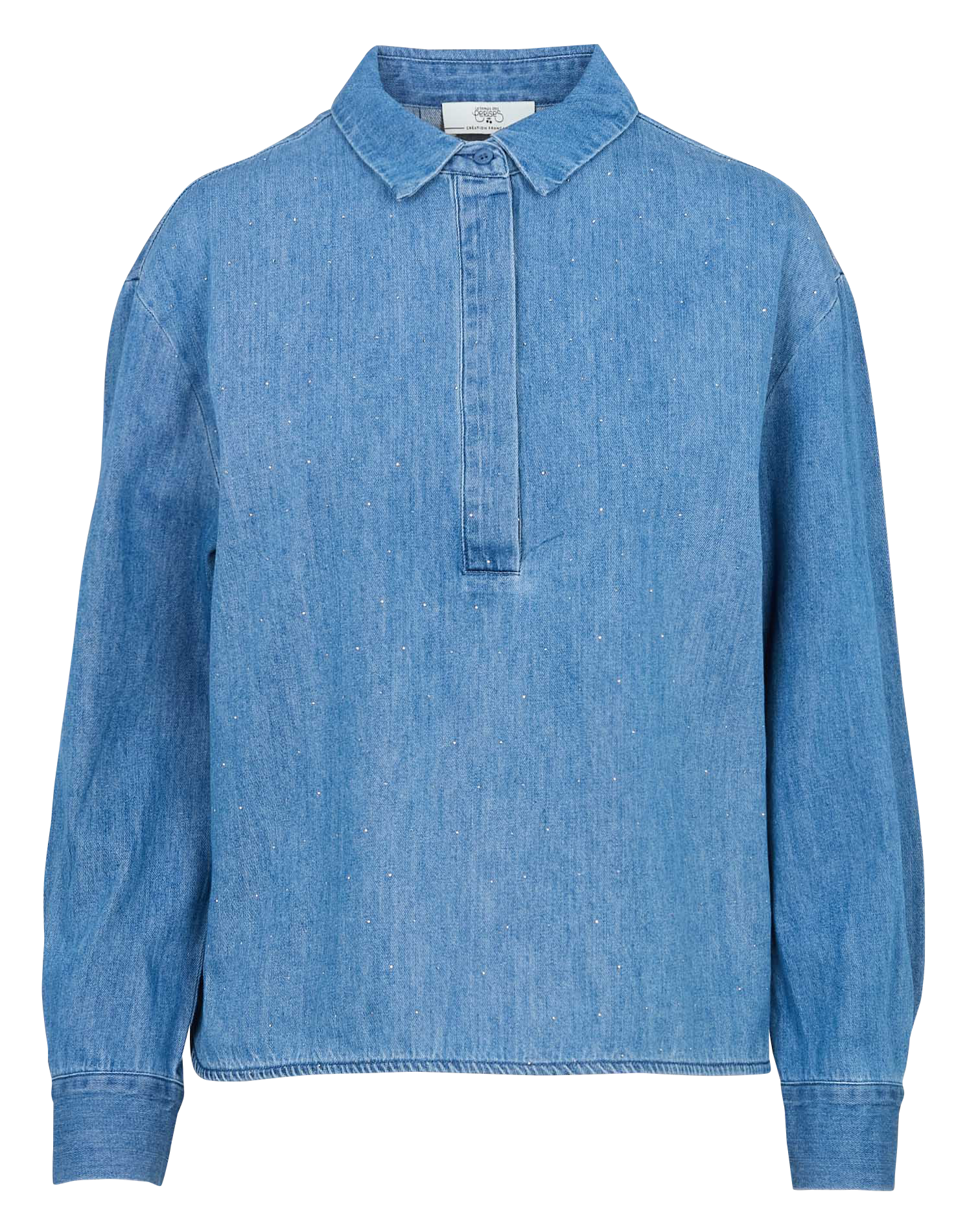 Long-sleeved denim top with rhinestones LE TEMPS DES CERISES Blue