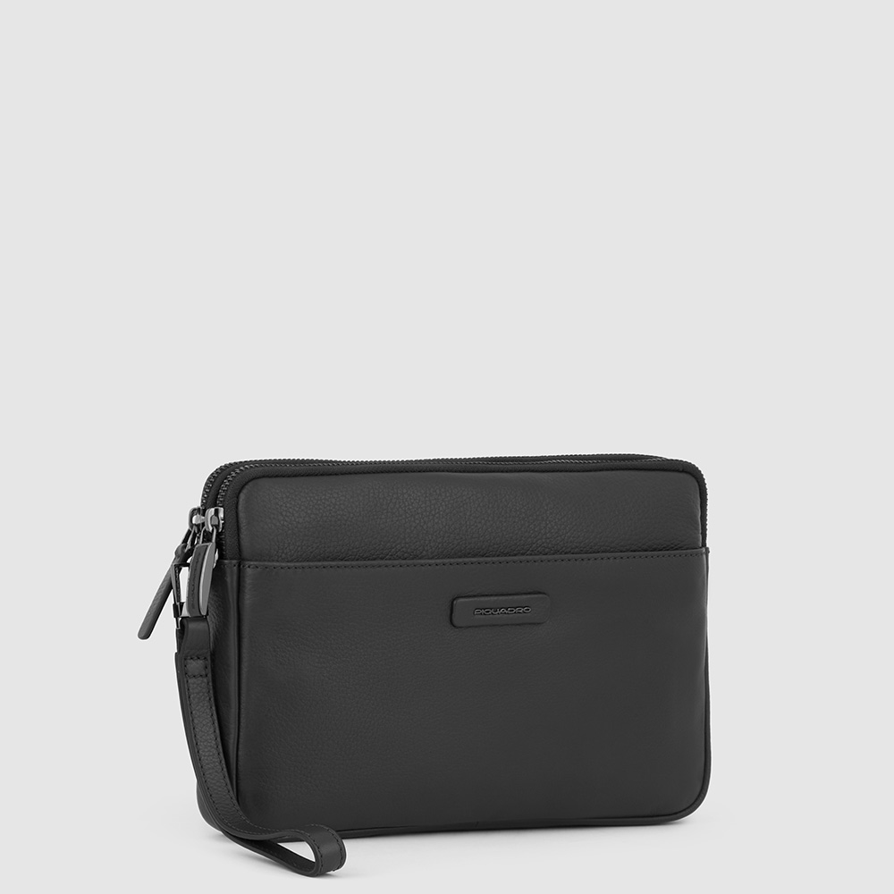 Men's leather iPad® Mini bag with removable handle and RFID protection PIQUADRO Black