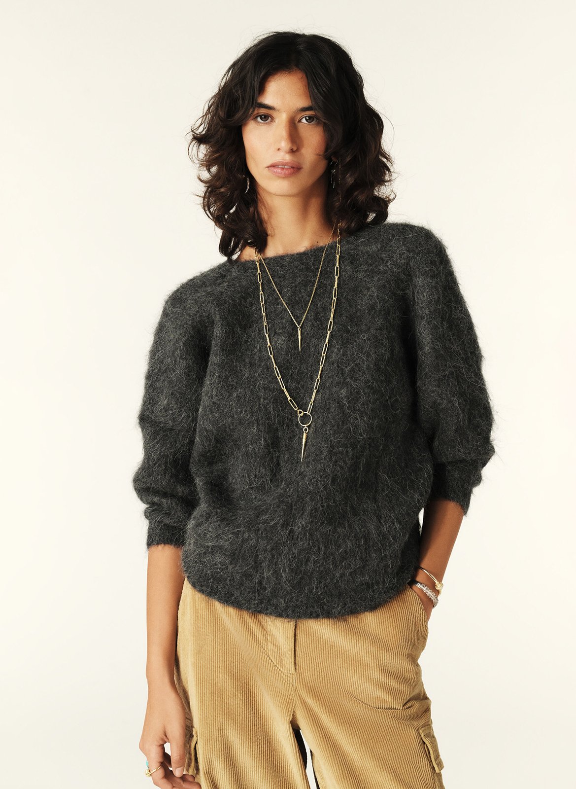 Trui met V-hals | wolblend BA&SH Zwart