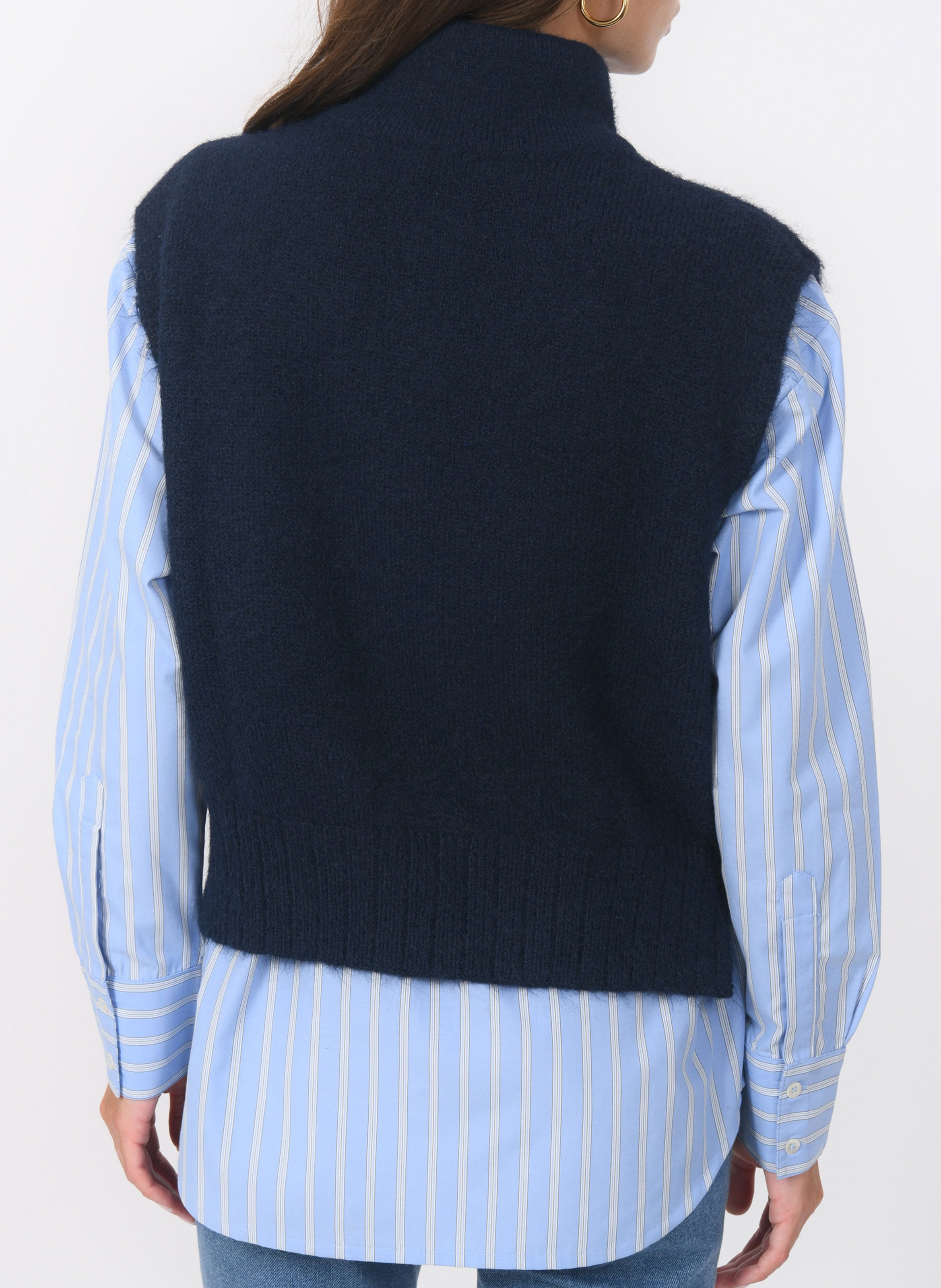 Straight high-neck knit cardigan Blue