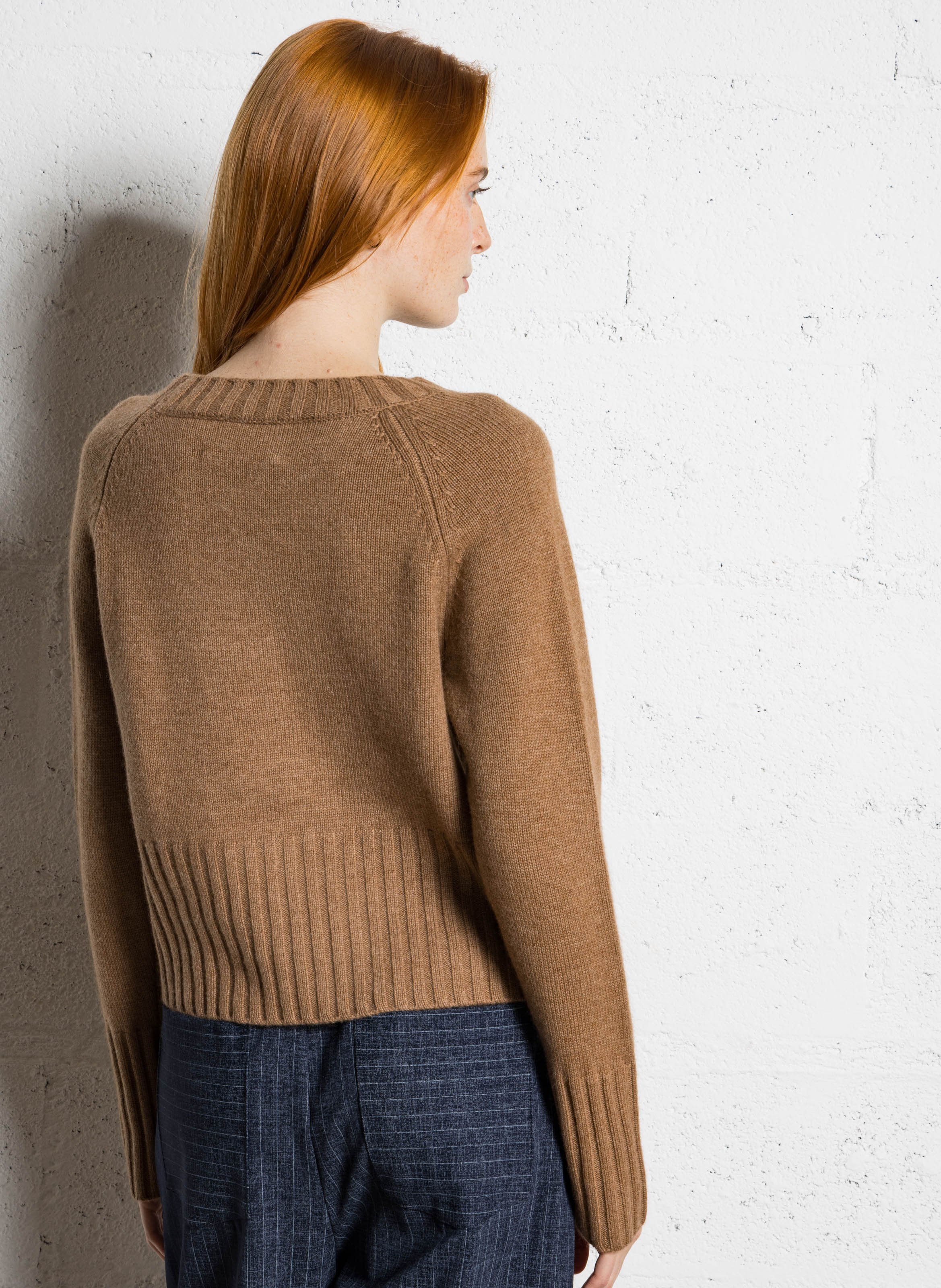 Pull oversize col rond en cachemire et laine BERENICE Beige