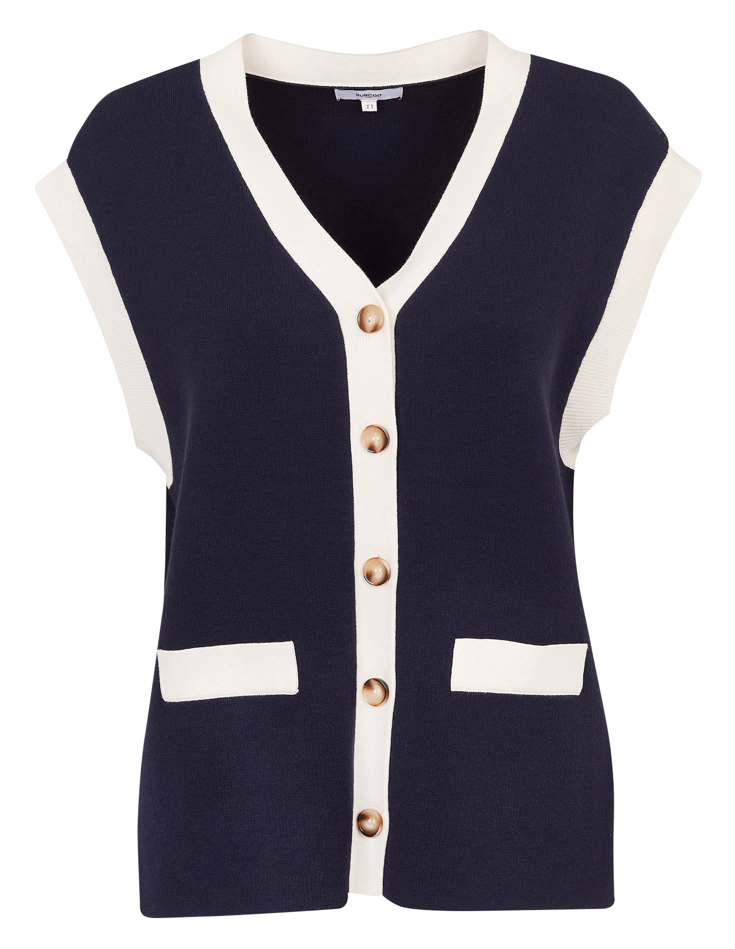 Gilet ample col V sans manches SUNCOO Bleu
