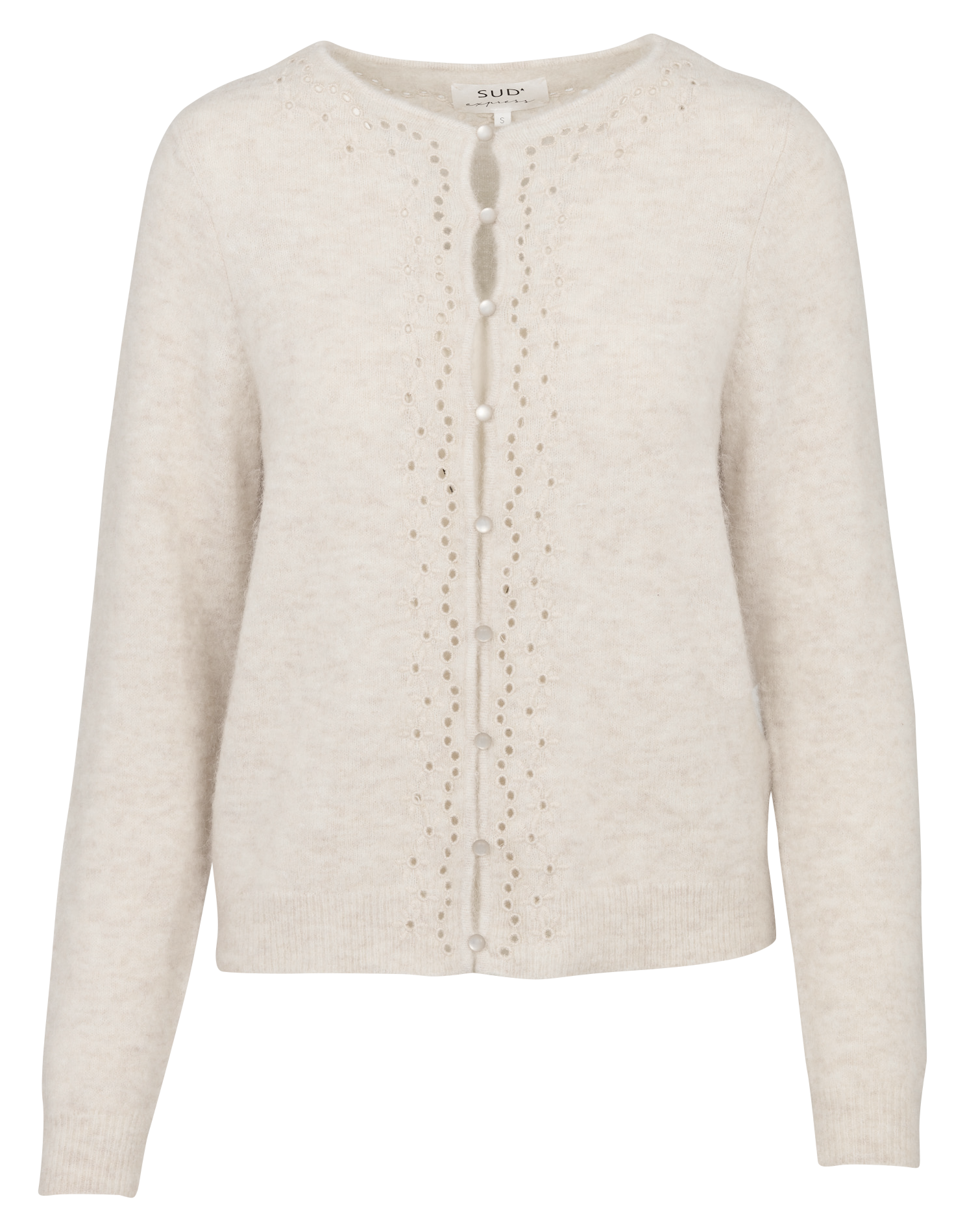 Gerade geschnittene Wollmix-Strickjacke mit Rundhalskragen SUD EXPRESS Weiss