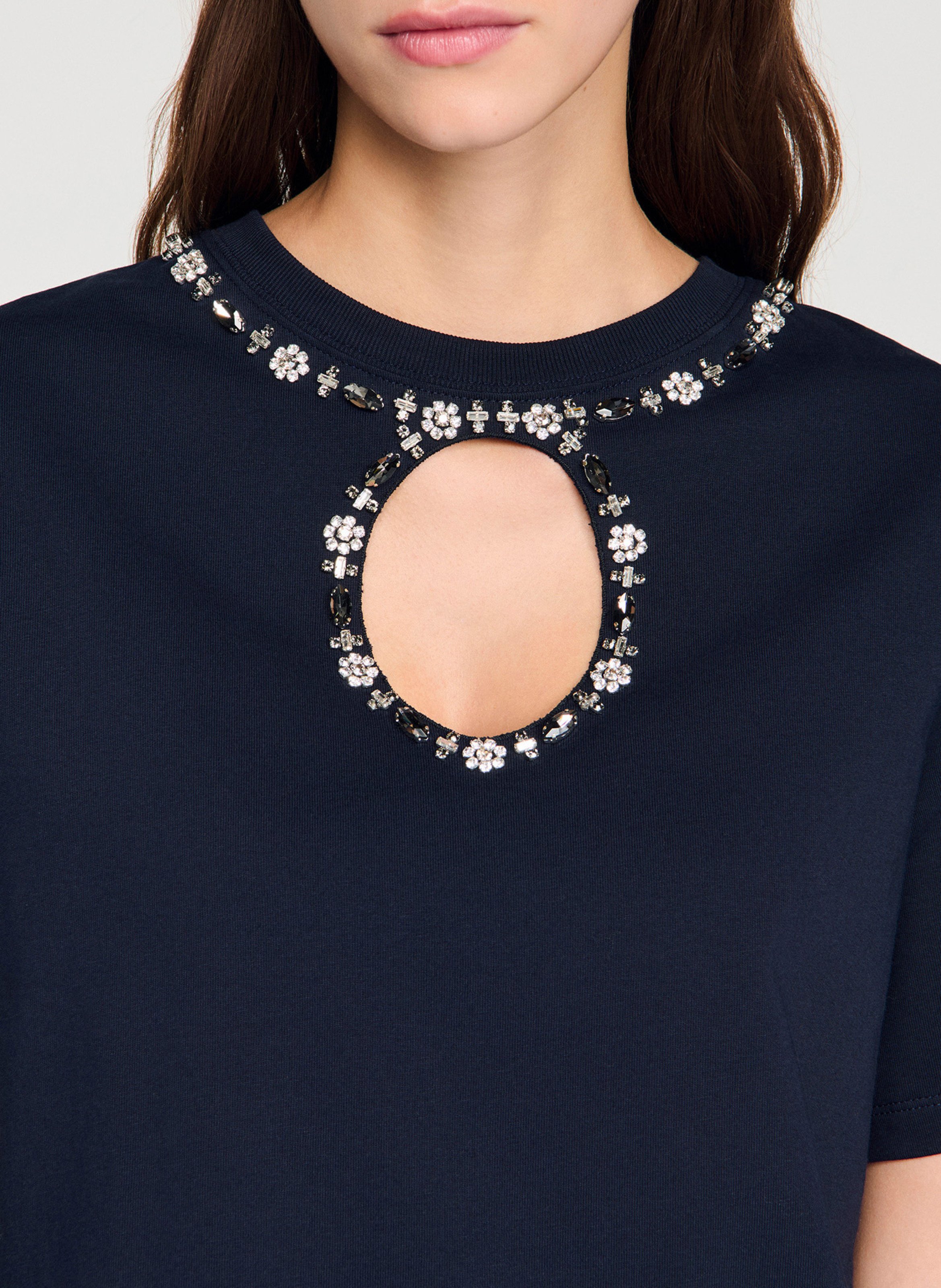 Round-neck diamanté T-shirt SANDRO Blue