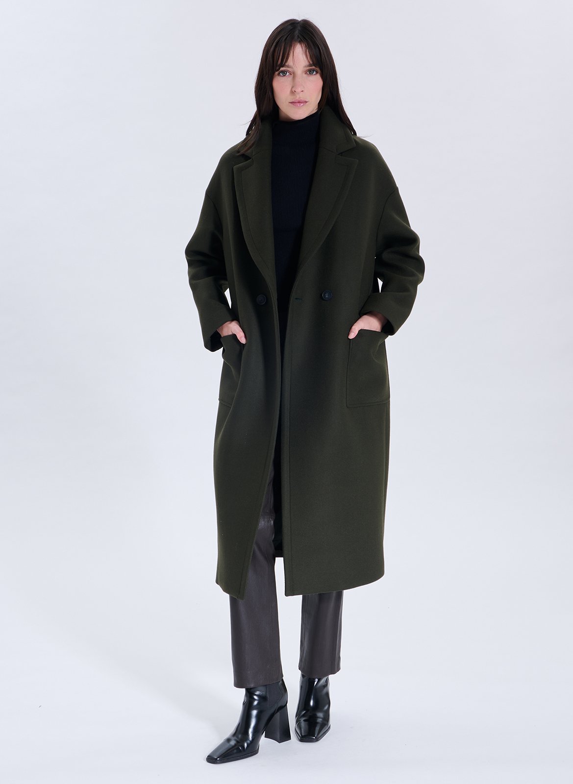 Lange jas met reverskraag van gemengde wol ZAPA