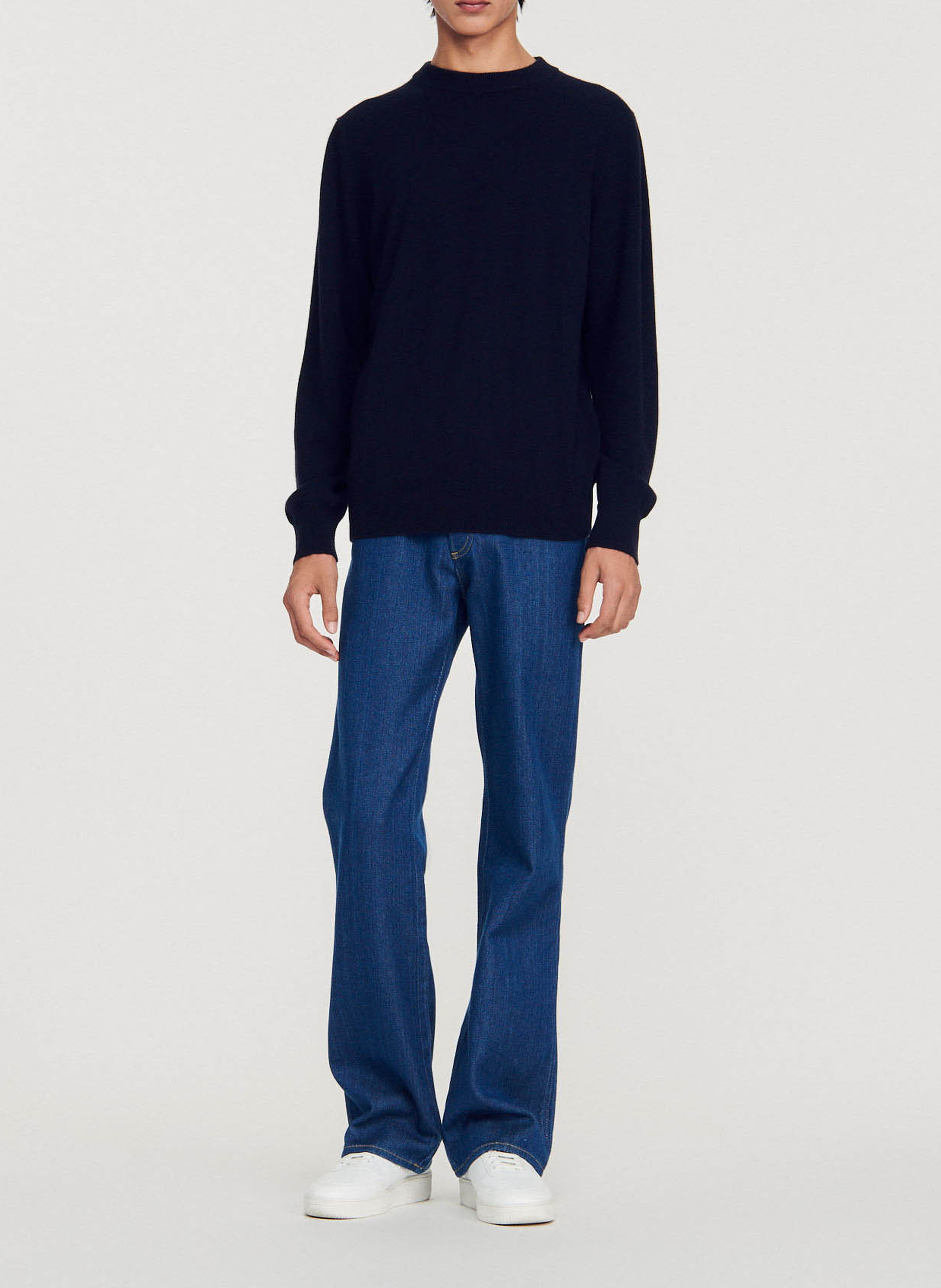 Pull col rond regular-fit en cachemire SANDRO Bleu
