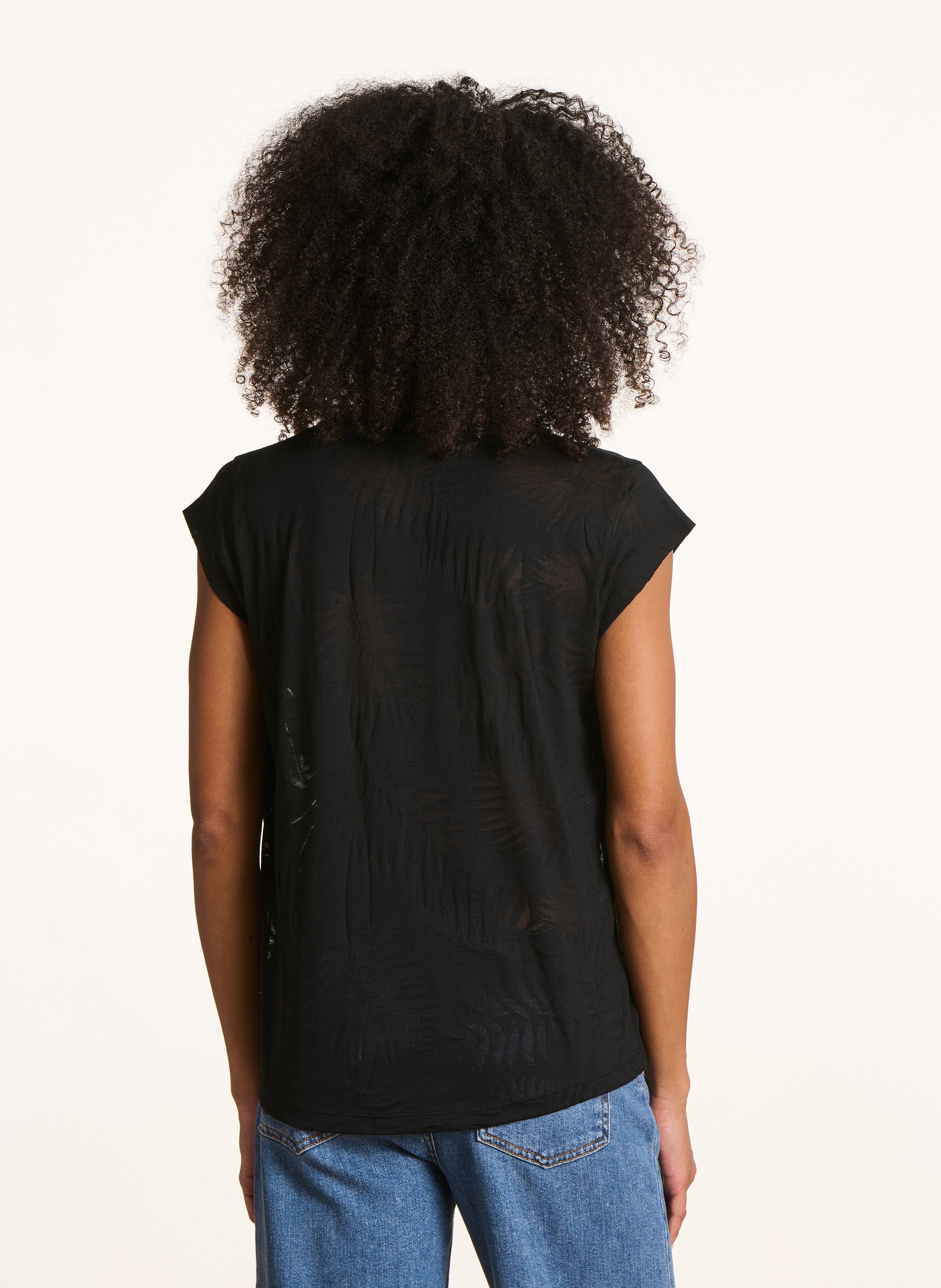 Recht T-shirt met V-hals | katoenblend LA FEE MARABOUTEE Zwart