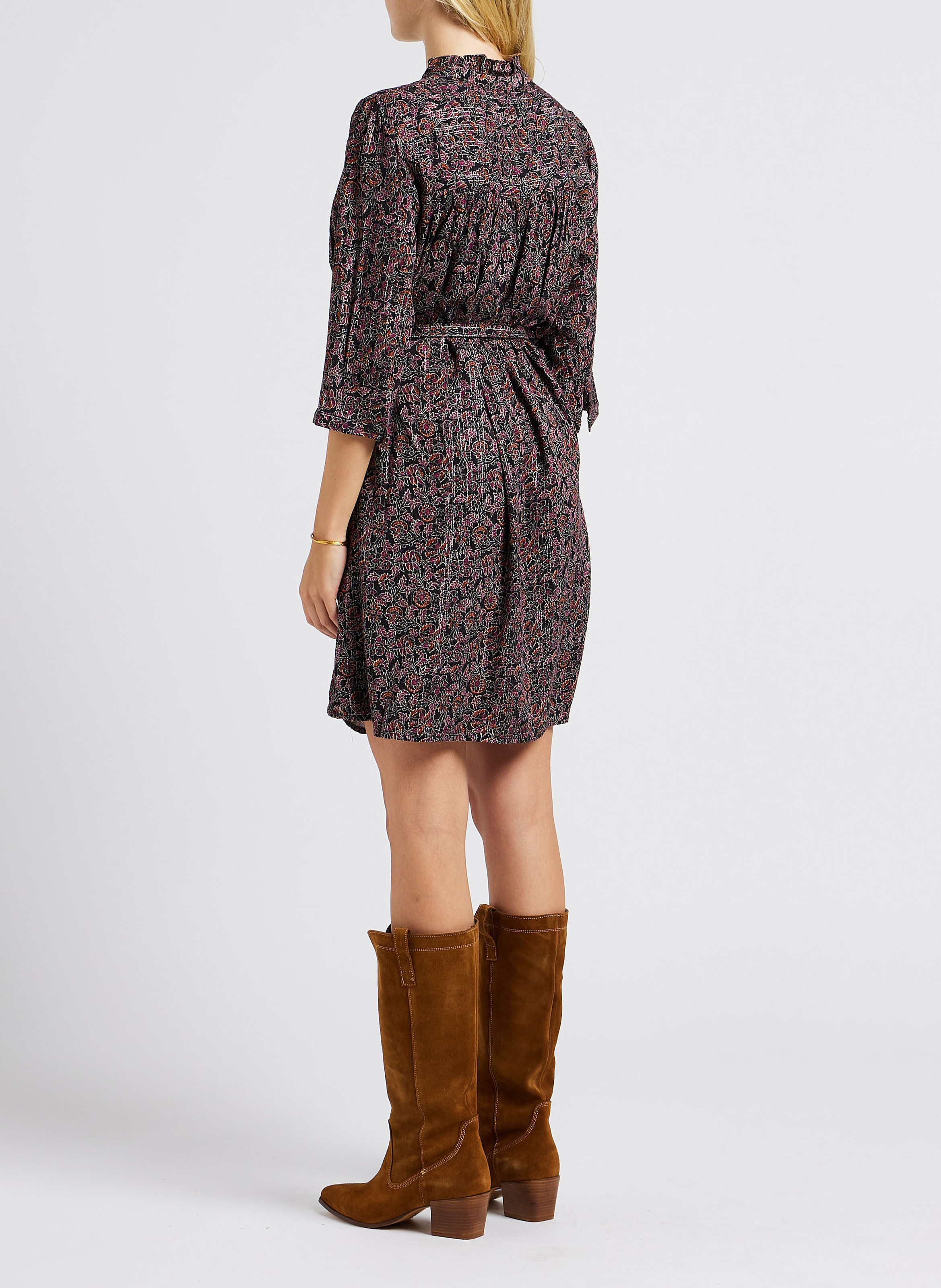 Short printed V-neck dress GRACE ET MILA Black