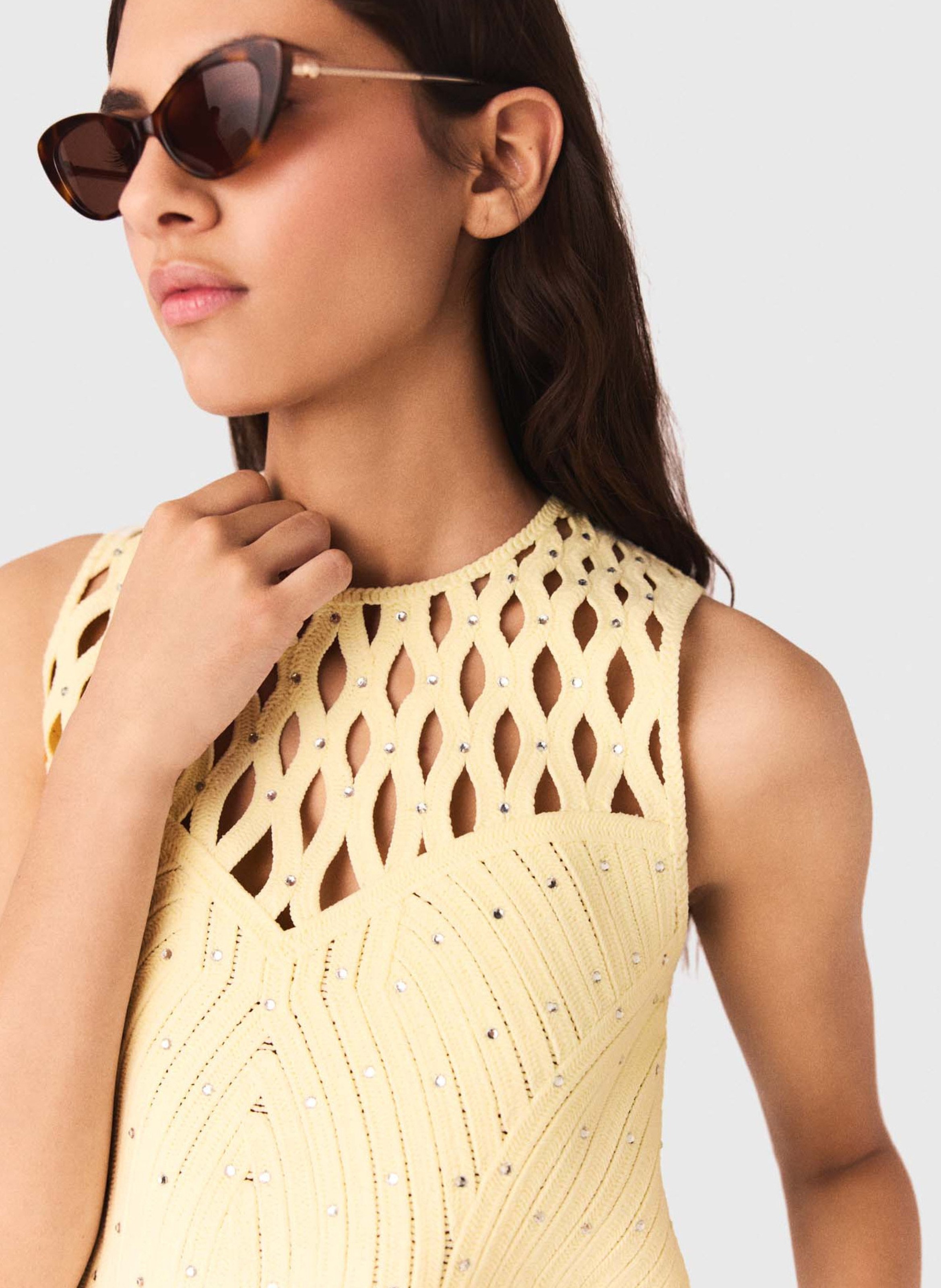 Doorschijnende top met strass versiering MAJE Geel