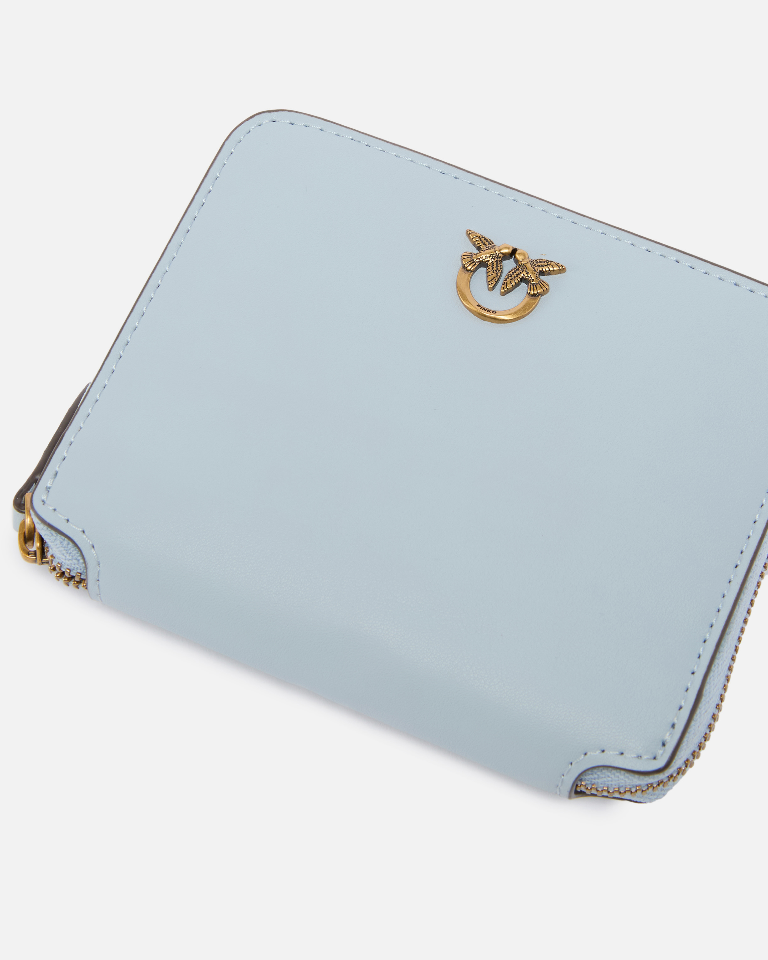 Square wallet with zip-around closure in leather Blue