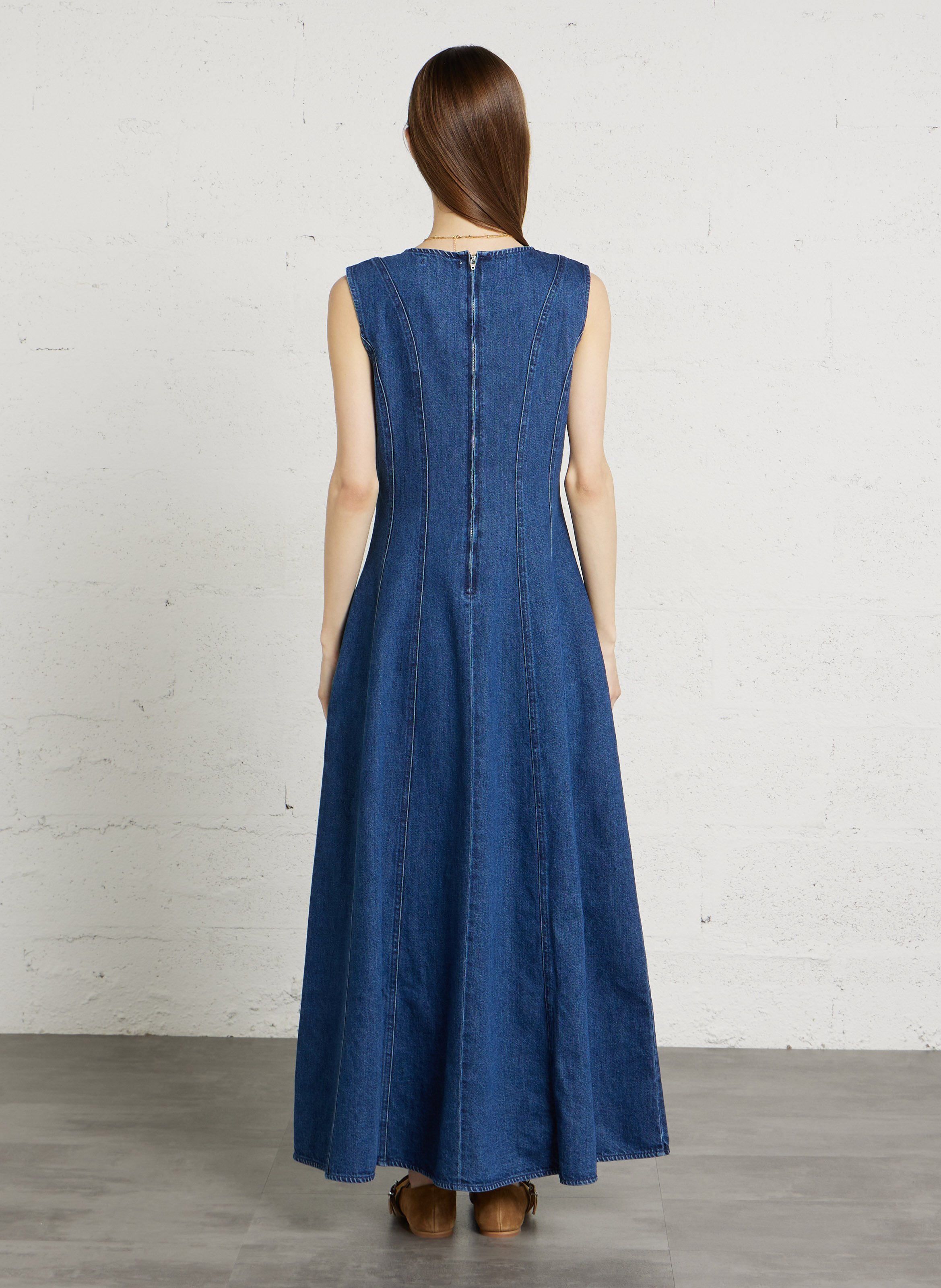 Lange mouwloze denim jurk THE NEW SOCIETY Jeans onbewerkt