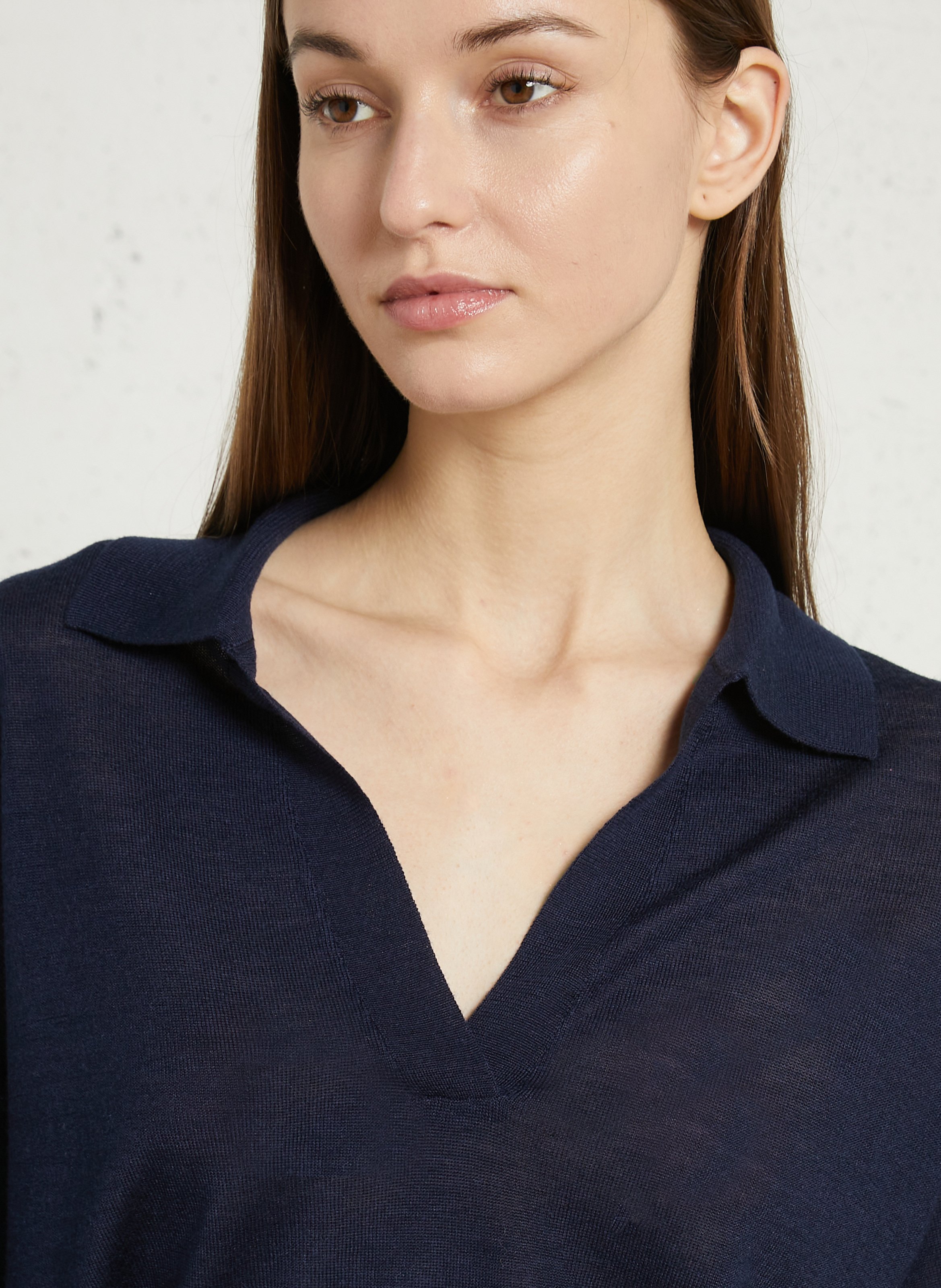 Wijde effen polo van wol en zijde MAJESTIC FILATURES Blauw