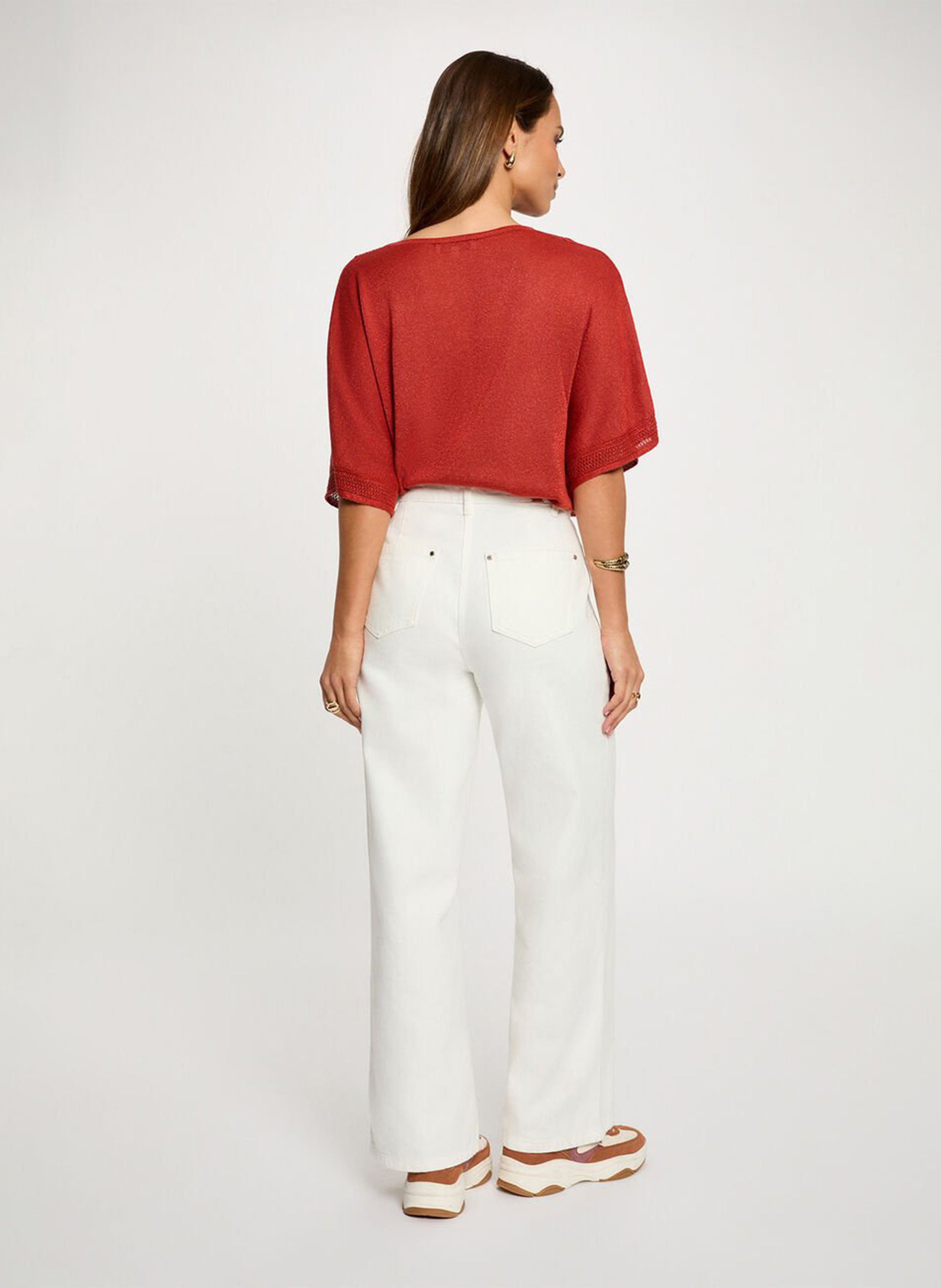 Straight V-neck sweater with metallic detail Orange