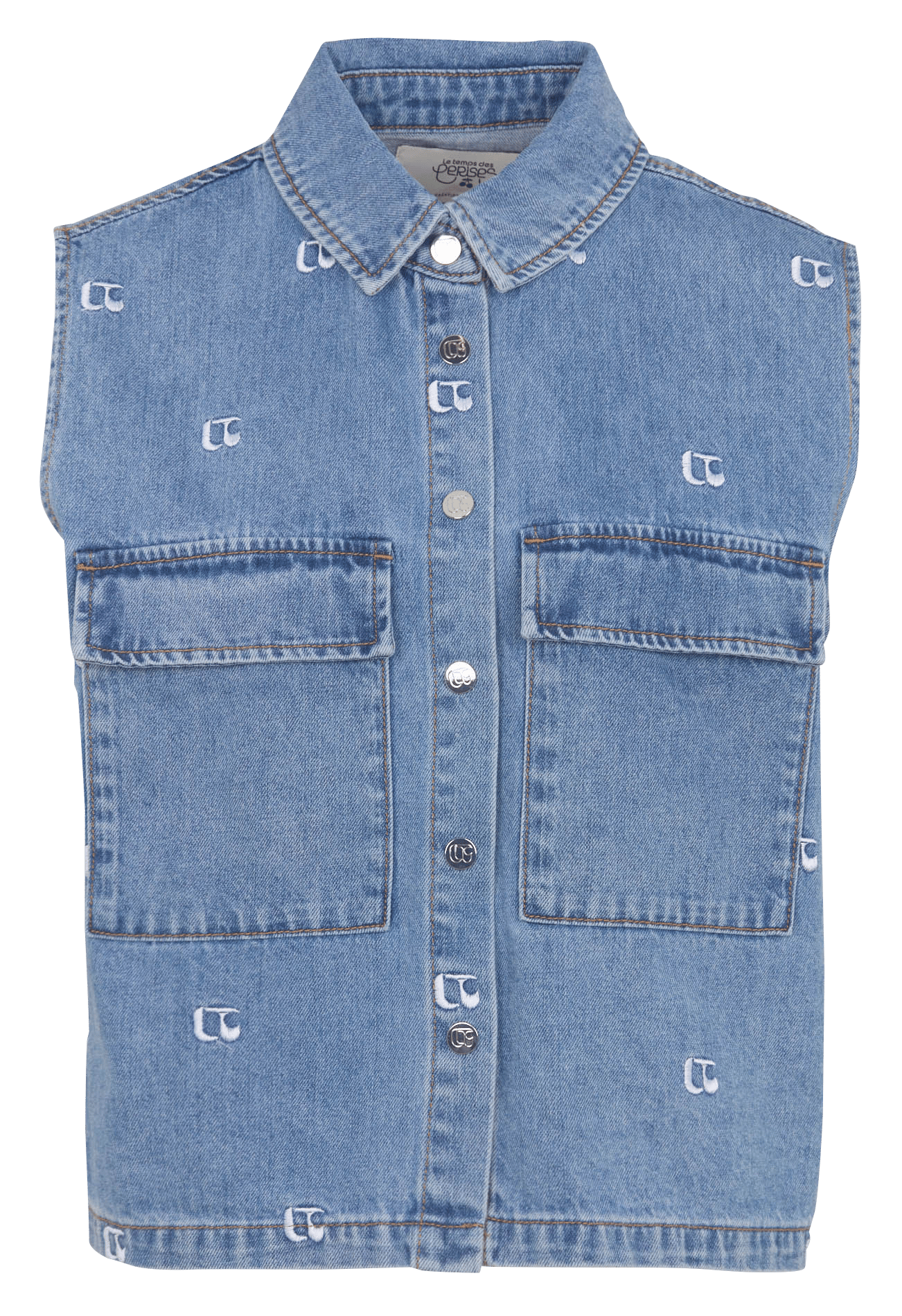 Ärmellose bestickte Jeansweste LE TEMPS DES CERISES Blau