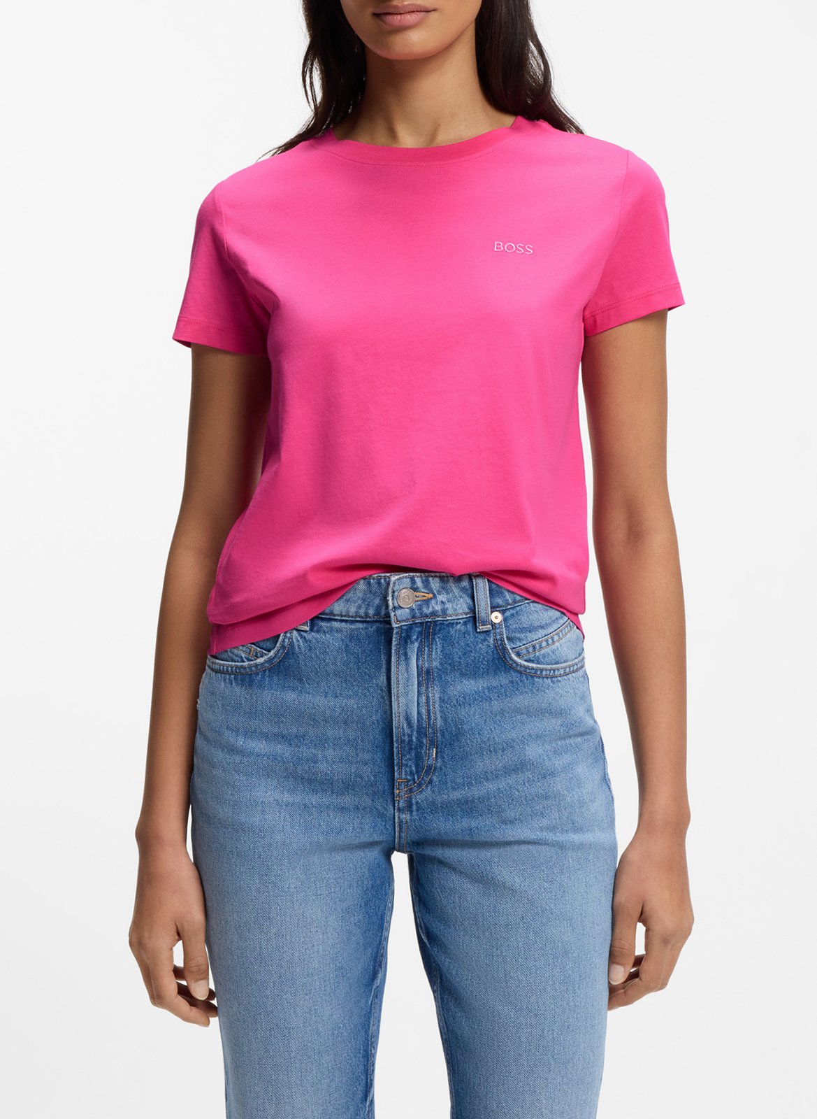 Straight embroidered round-neck virgin wool T-shirt BOSS Pink