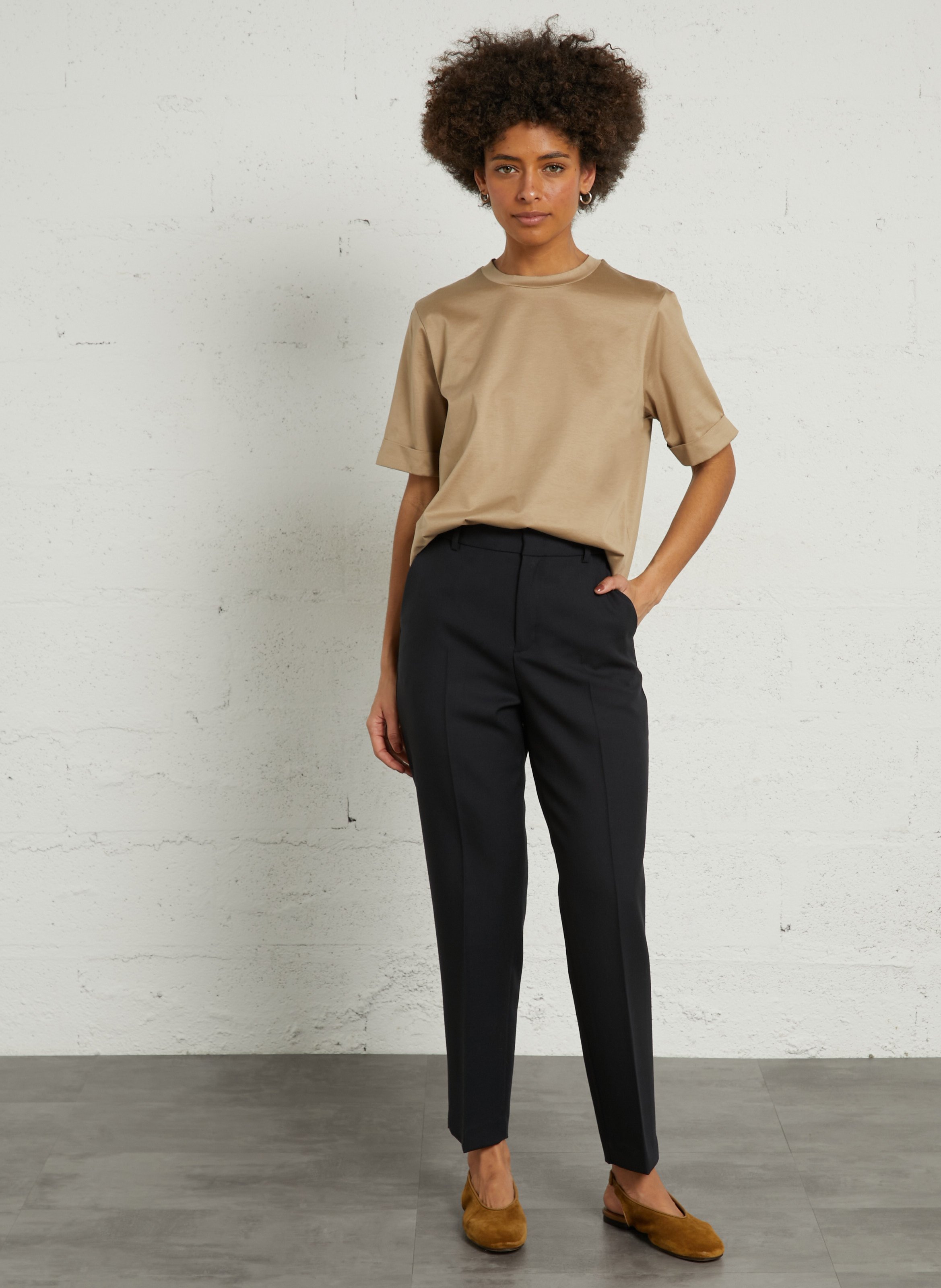 Regular-fit round-neck cotton T-shirt SOEUR Beige