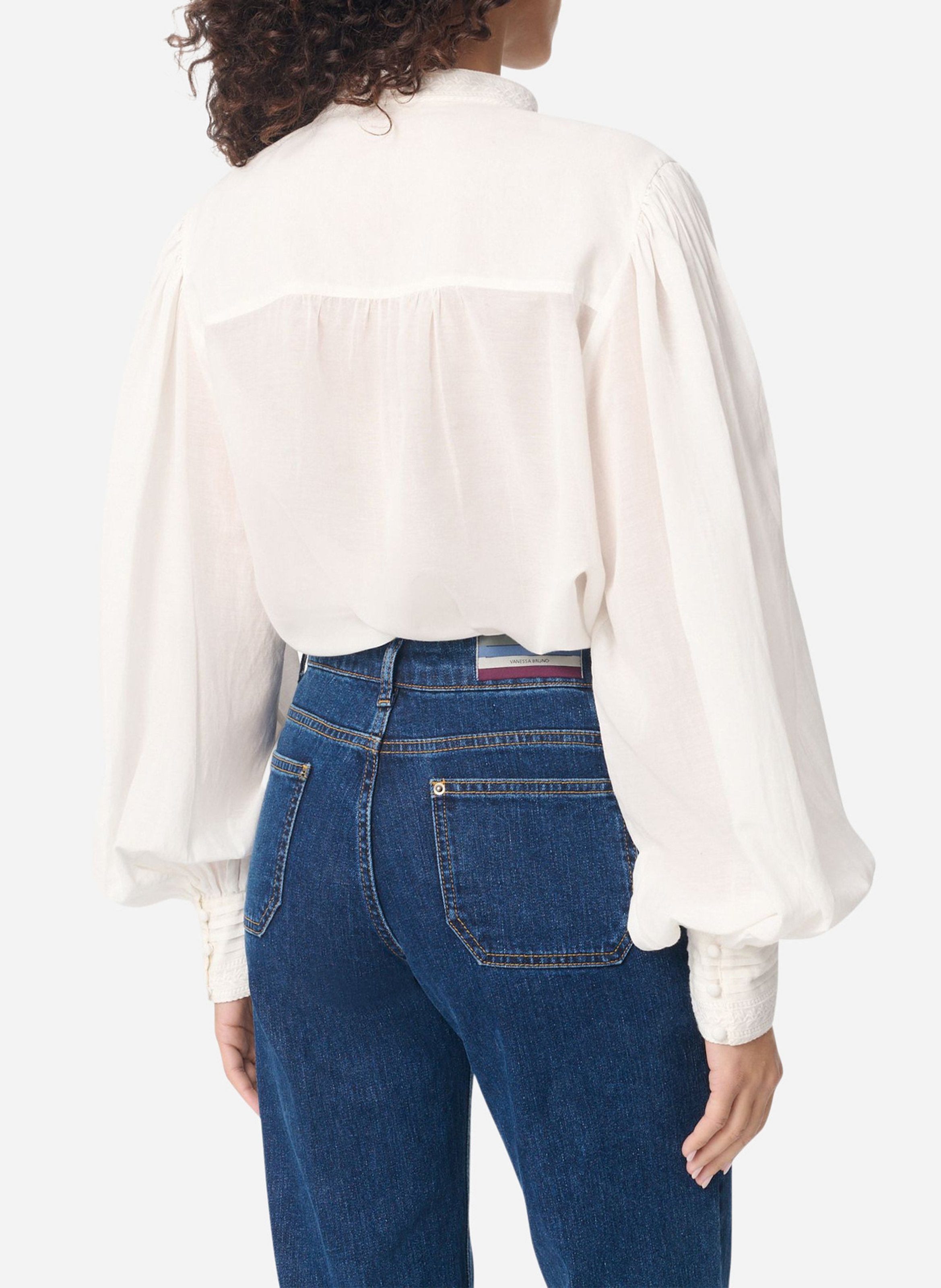 Blusa de mezcla de algodón con cuello de oficial VANESSA BRUNO Blanco