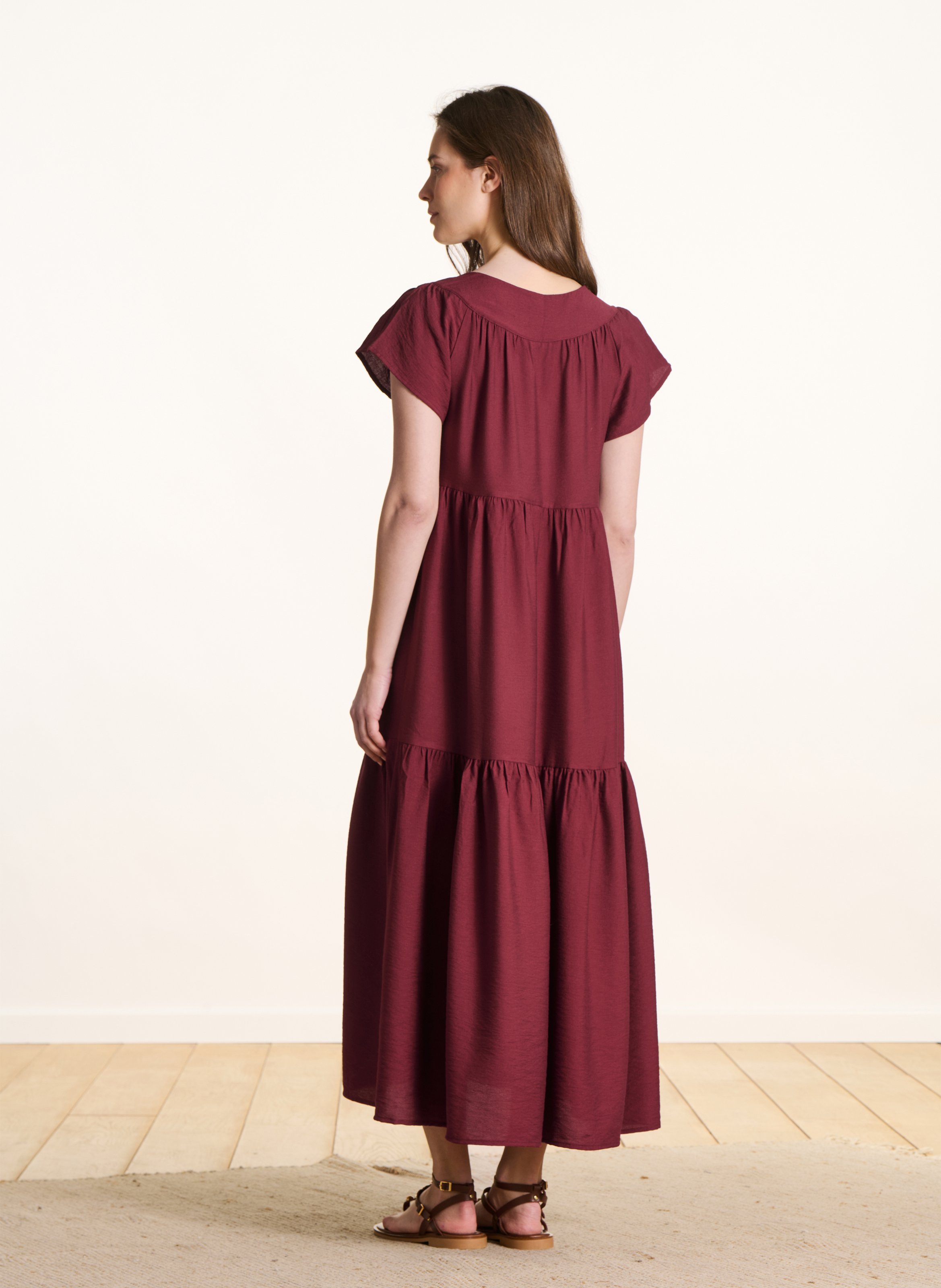 Robe longue col rond LA FEE MARABOUTEE Marron