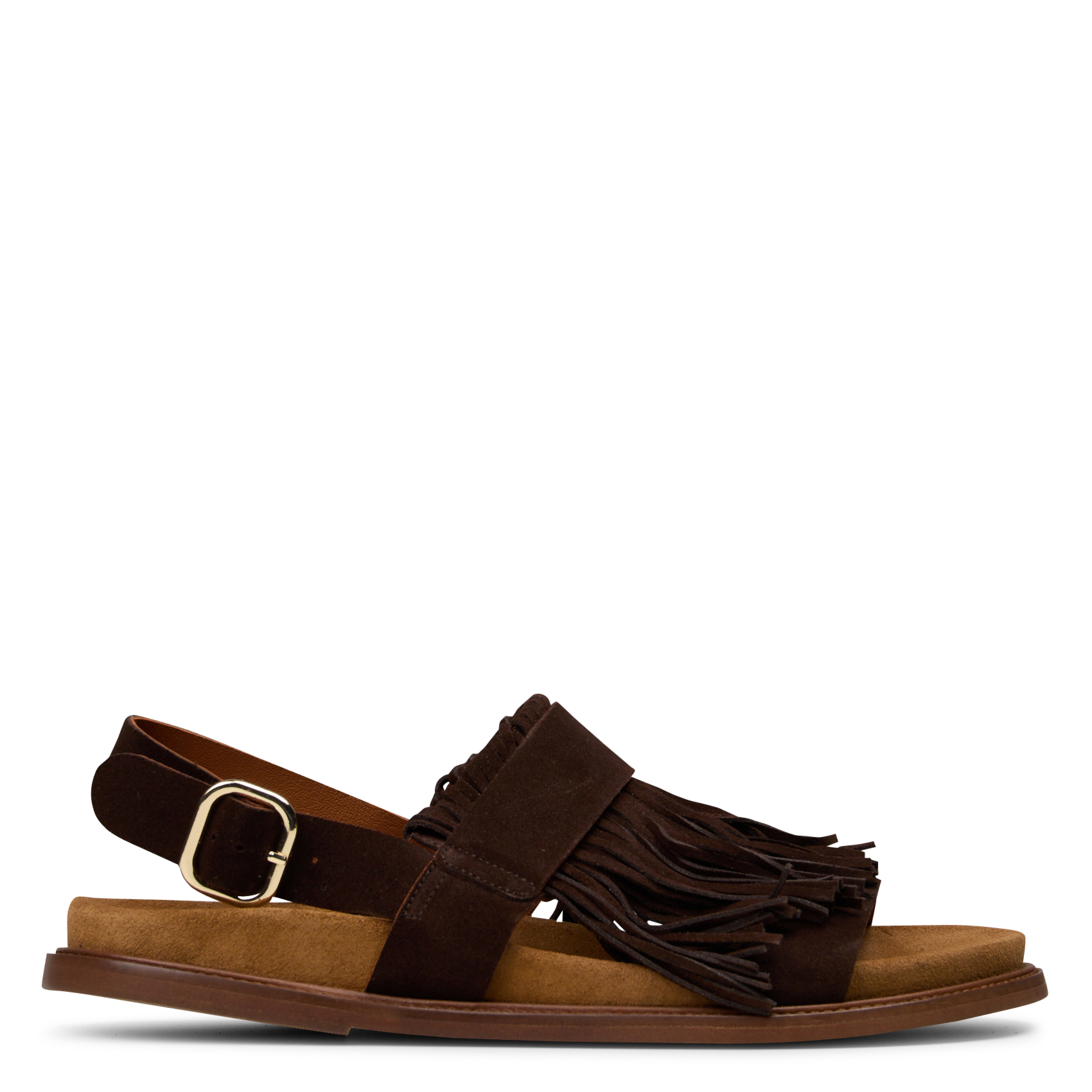 Flache Sandalen mit Fransen aus Wildleder MAISON TOUFET Braun