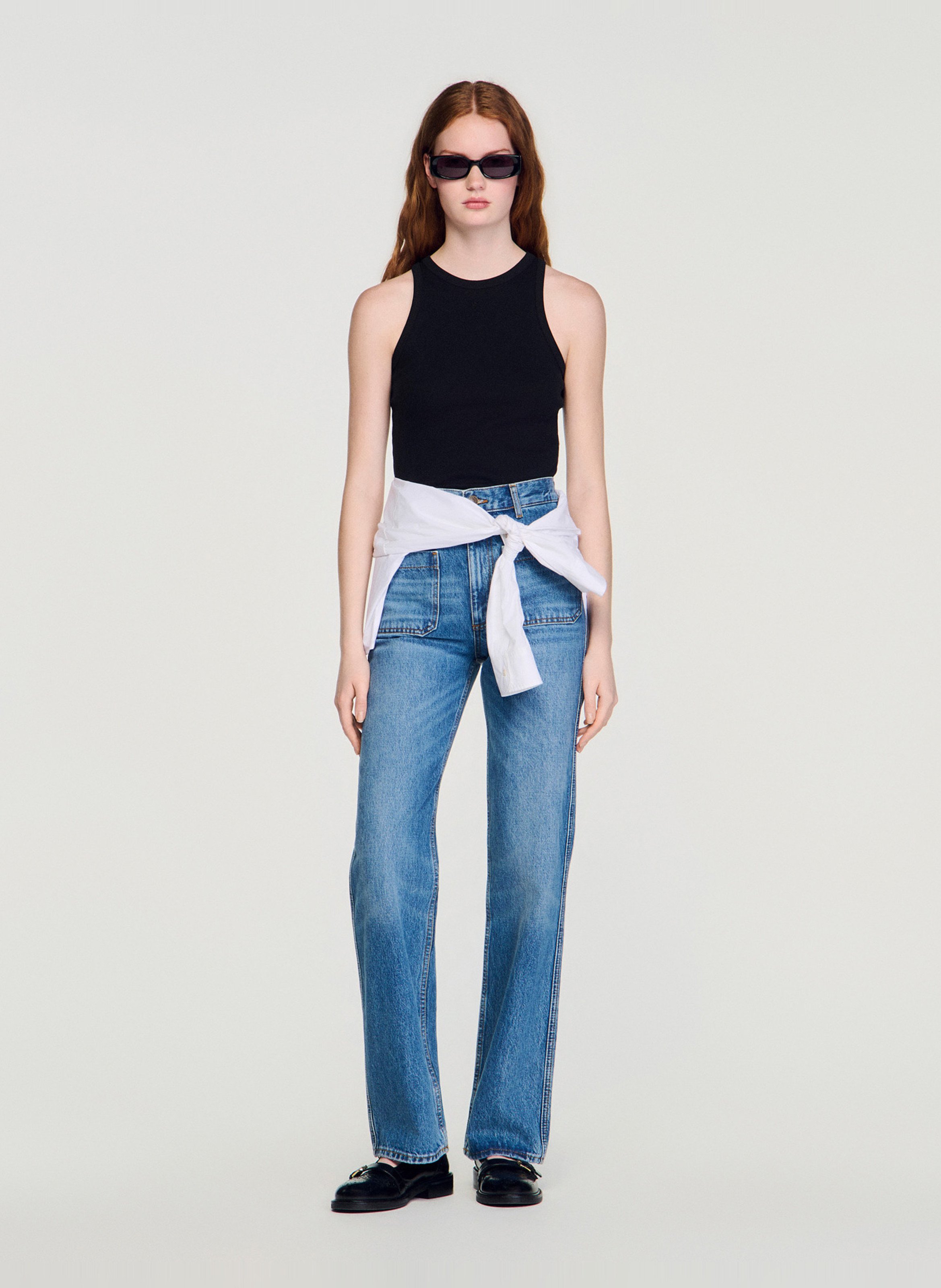 Rechte, katoenen singlet met ronde hals SANDRO Zwart