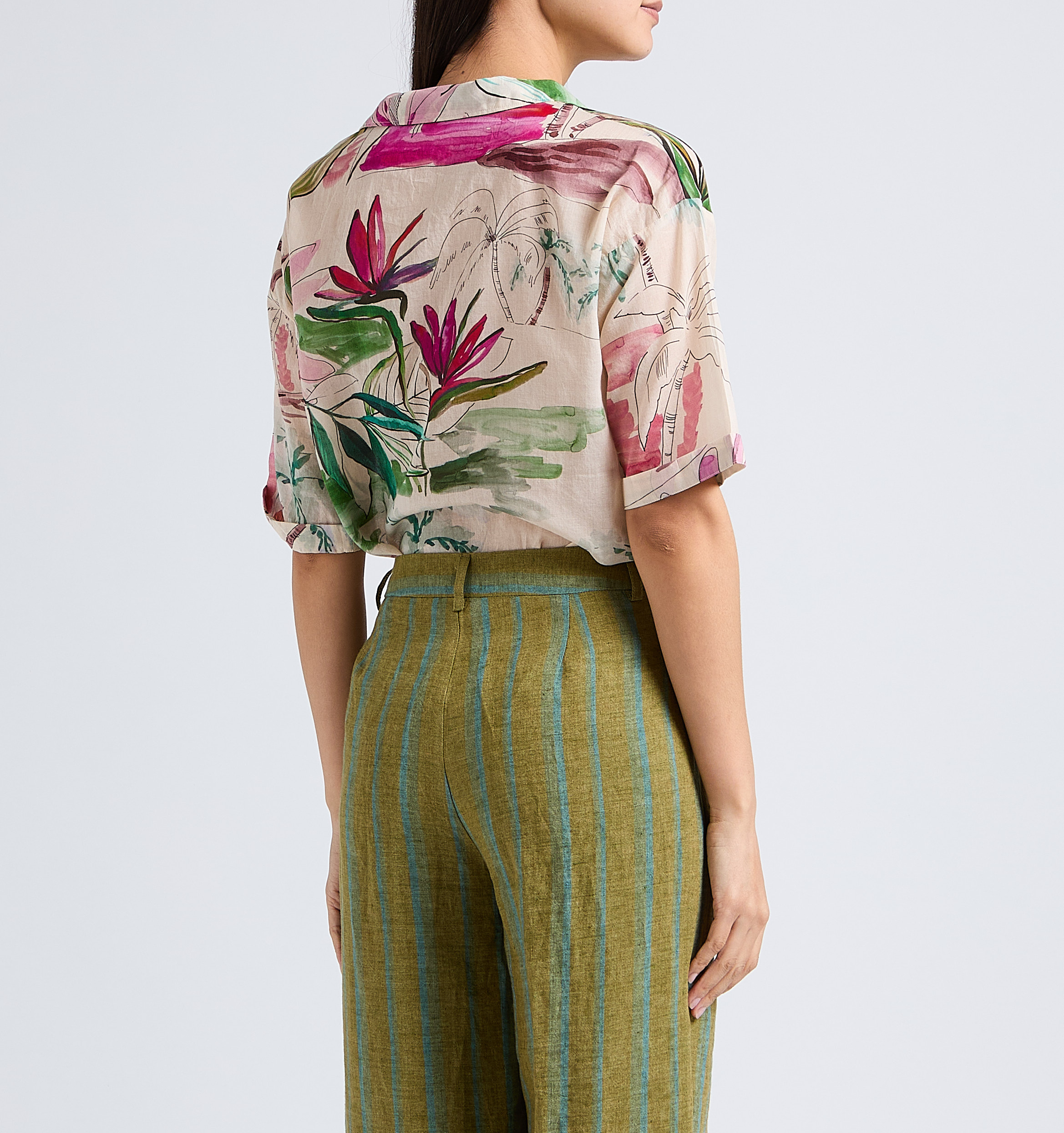 Camisa holgada estampada de algodón con cuello clásico DIEGA Rosa