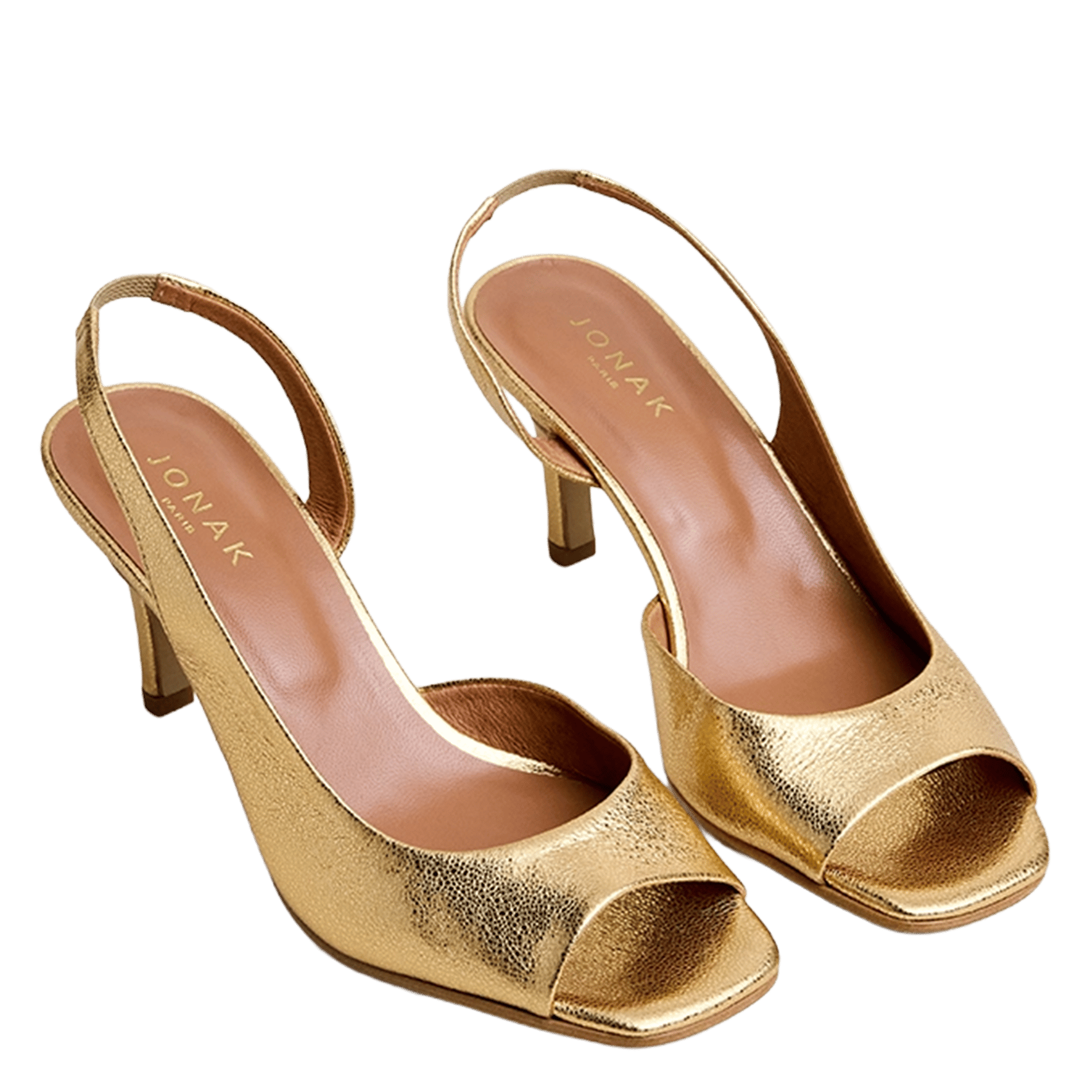 Heeled metallic leather sandals JONAK Golden