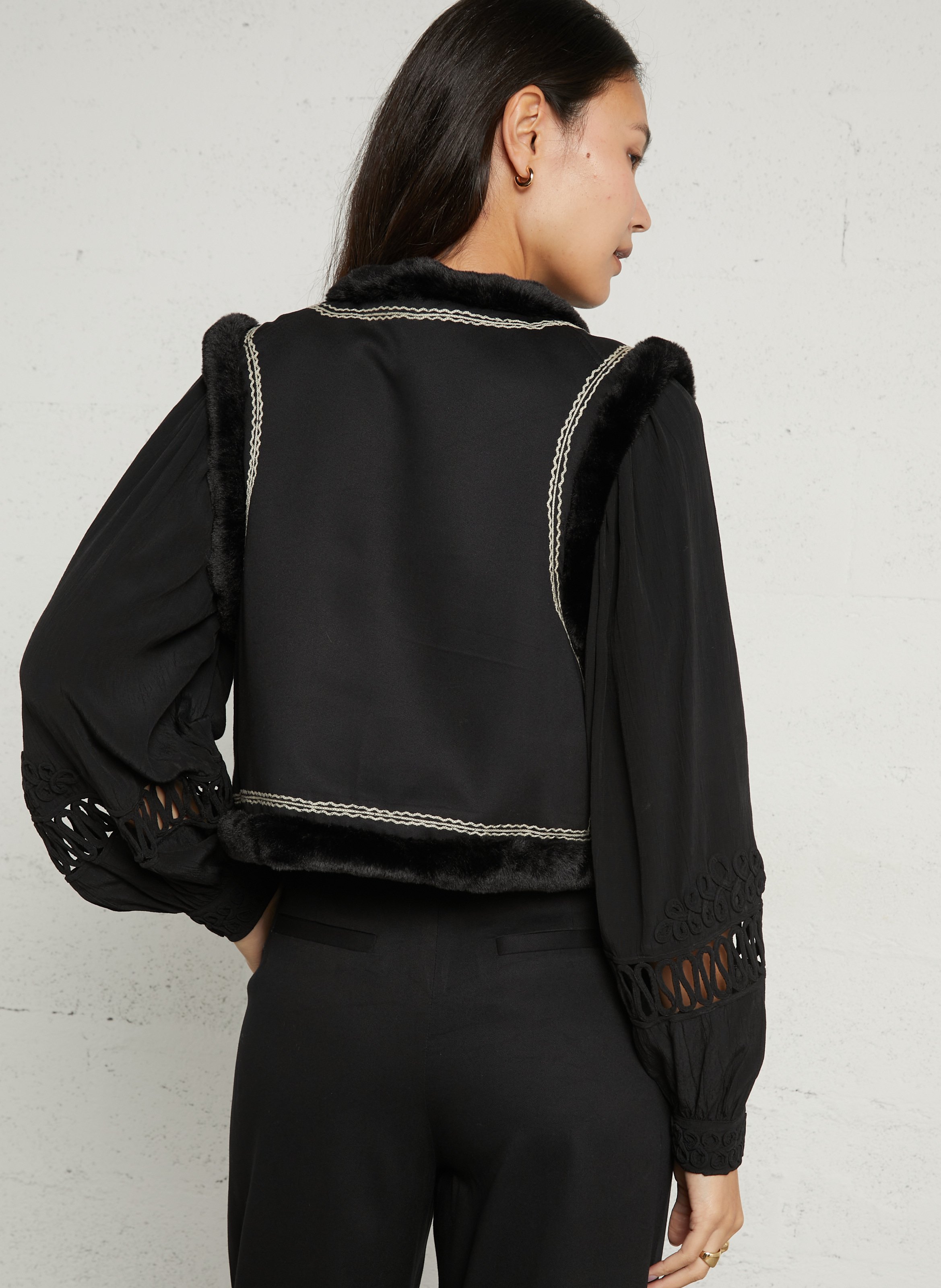 Veste droite col rond brodée LOUISE MISHA Noir