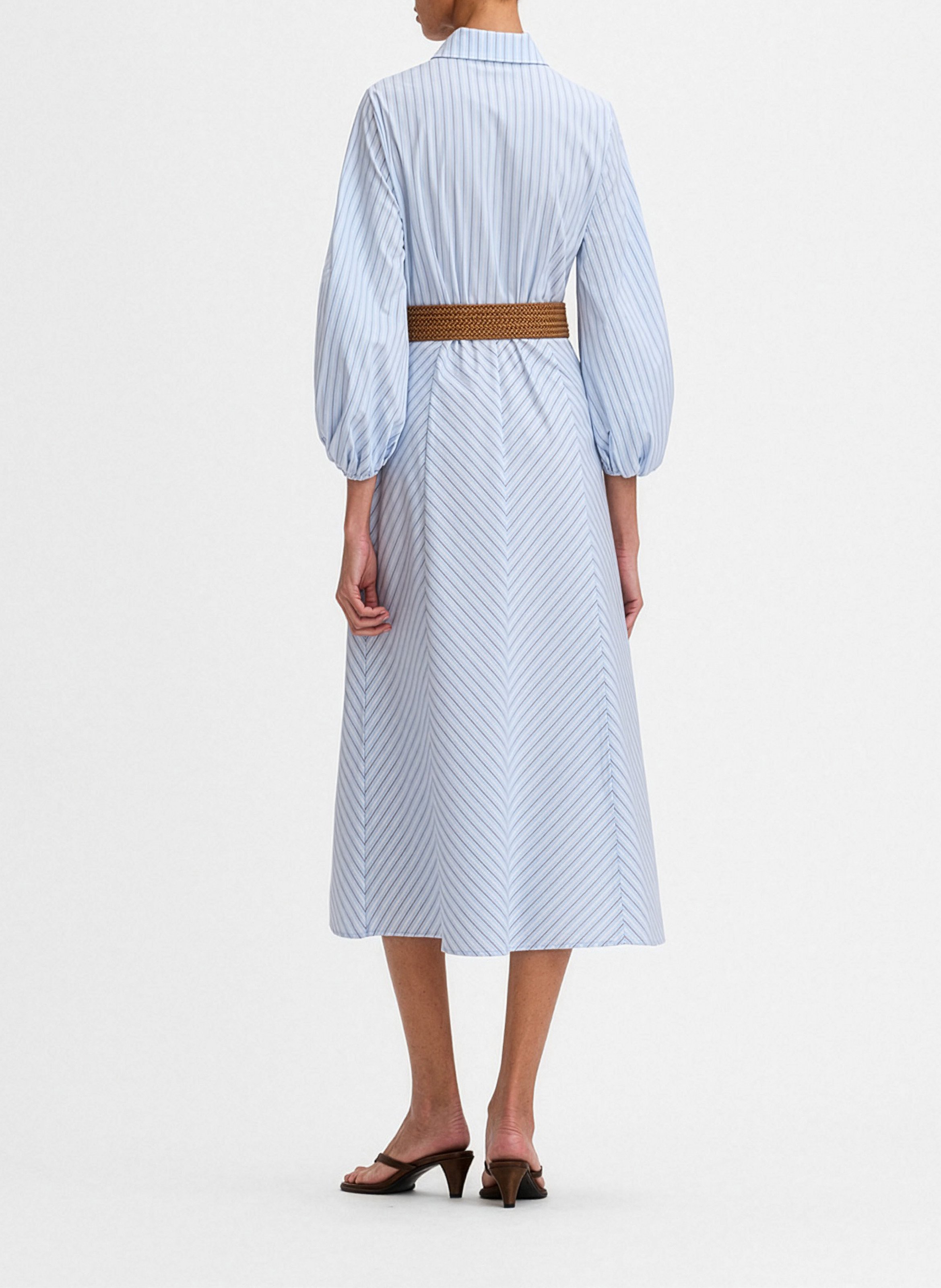 Kleid mit klassischem Hemdkragen aus gestreifter Baumwollmischung SIMORRA Blau