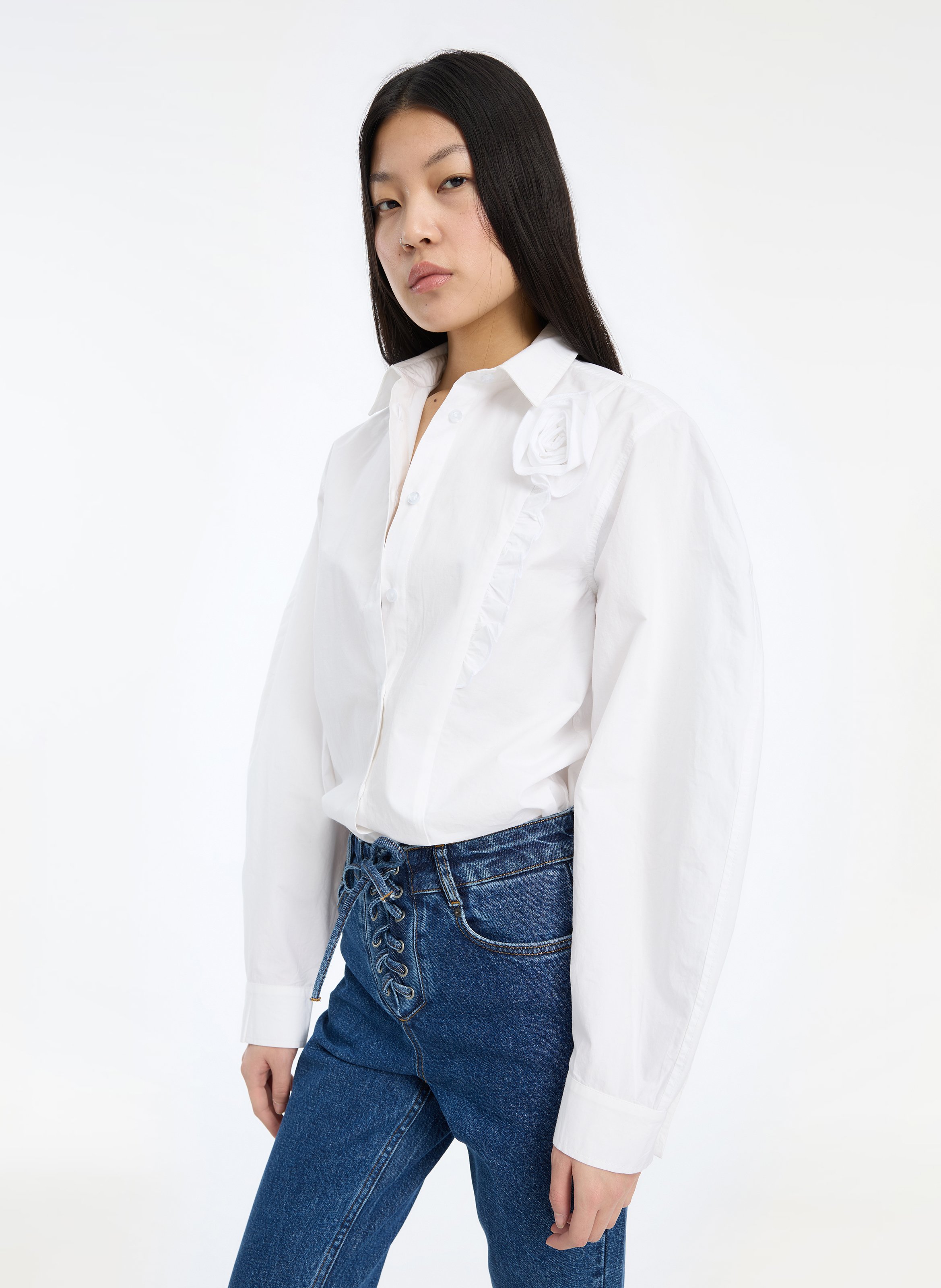 Shirt with organic cotton flower ROTATE White